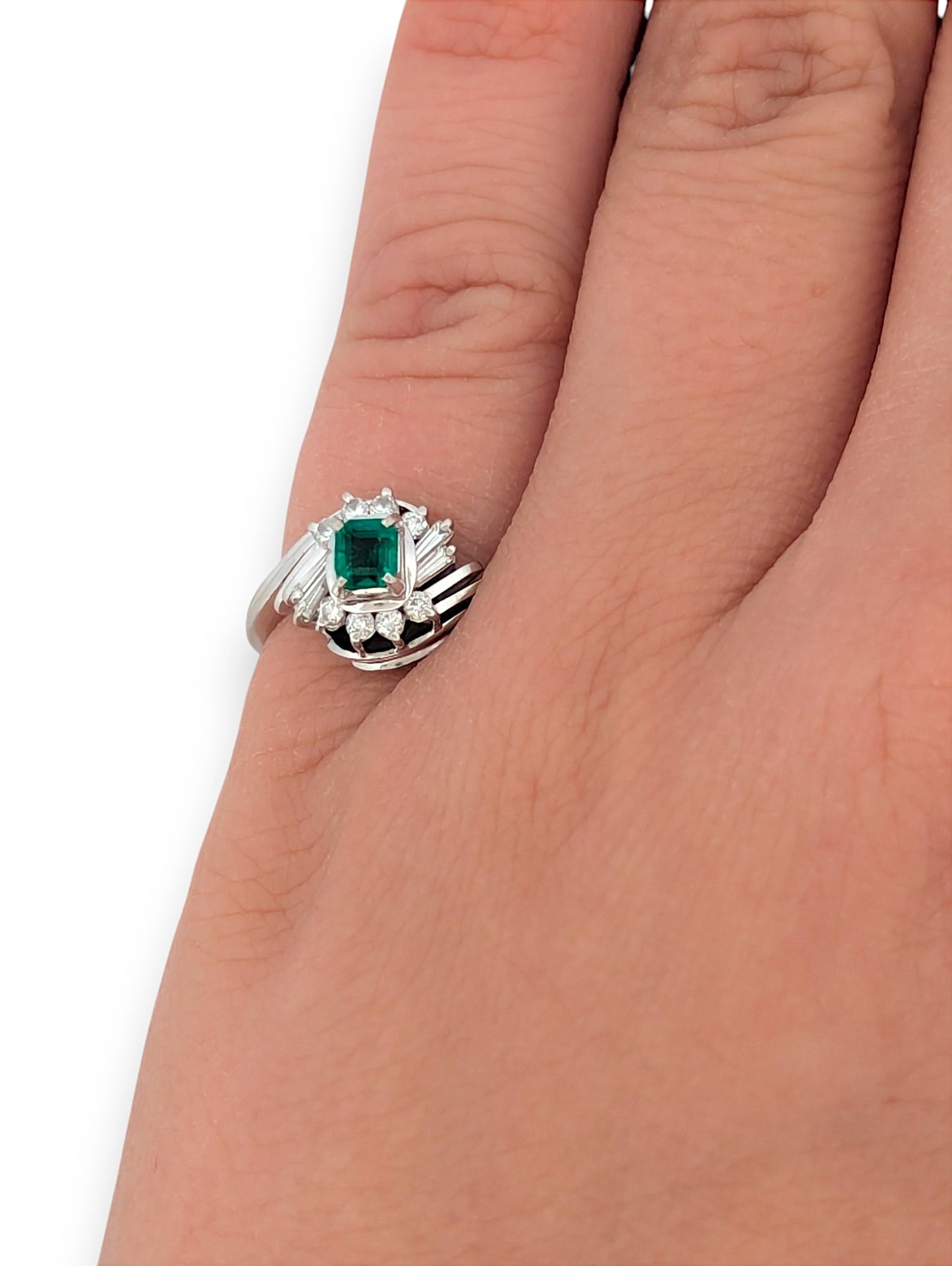 Jacaranda | Platinum Ring With 0.25 Ct Natural Emerald And 0.22 Ct Diamonds Size 4 Elegant Green Gemstone Fine Jewelry Gift For Her Classic Style