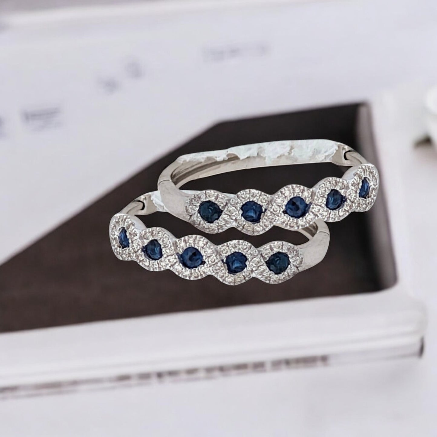 Aviana | 10K White Gold Hinge Hoop Earrings with 0.45ct Sapphires and 0.33ct Diamonds, Elegant Gemstone Hoops, Fine Jewelry Gift