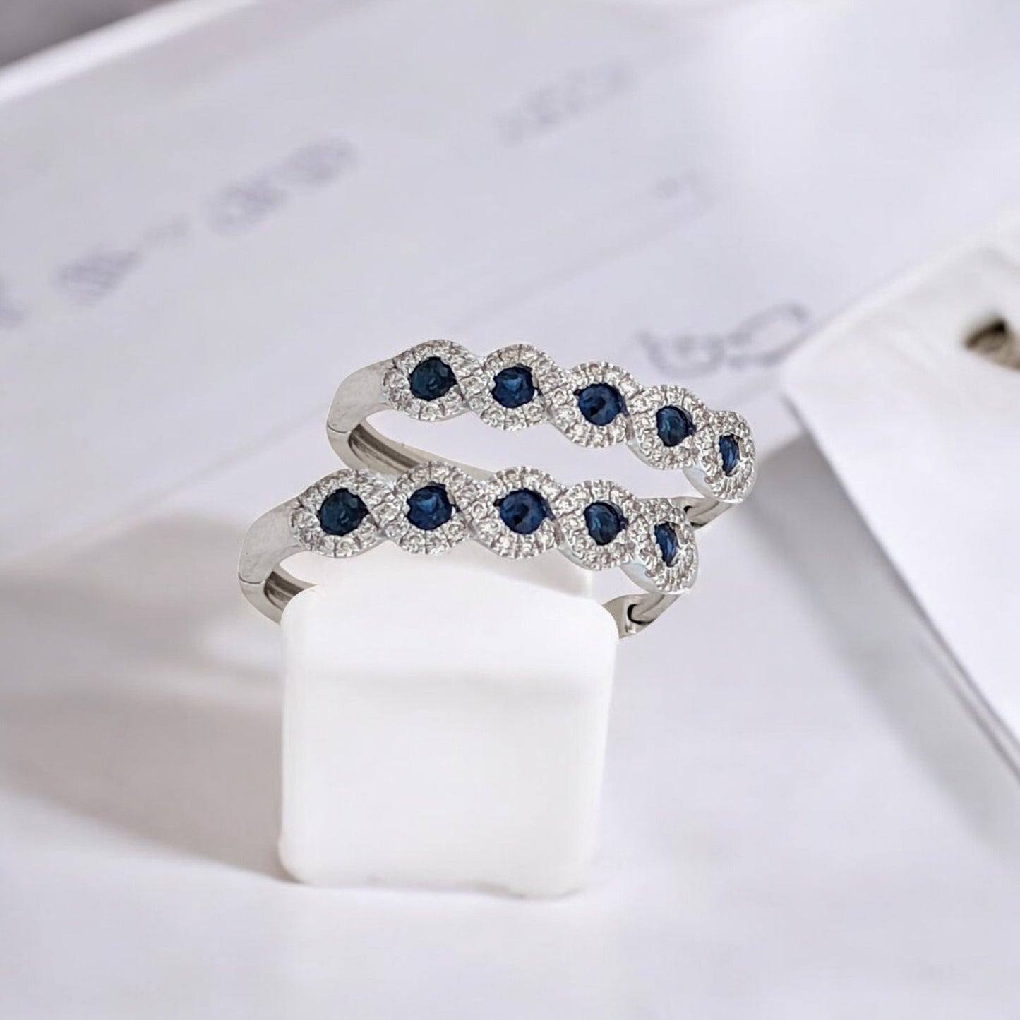 Aviana | 10K White Gold Hinge Hoop Earrings with 0.45ct Sapphires and 0.33ct Diamonds, Elegant Gemstone Hoops, Fine Jewelry Gift