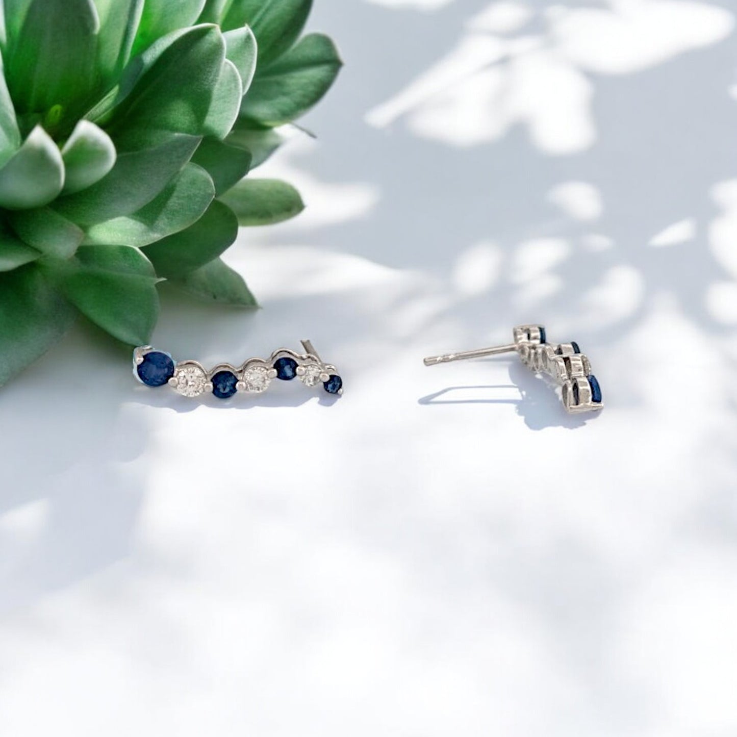 Willow | 14K White Gold | Sapphire and Natural Diamond | Earrings