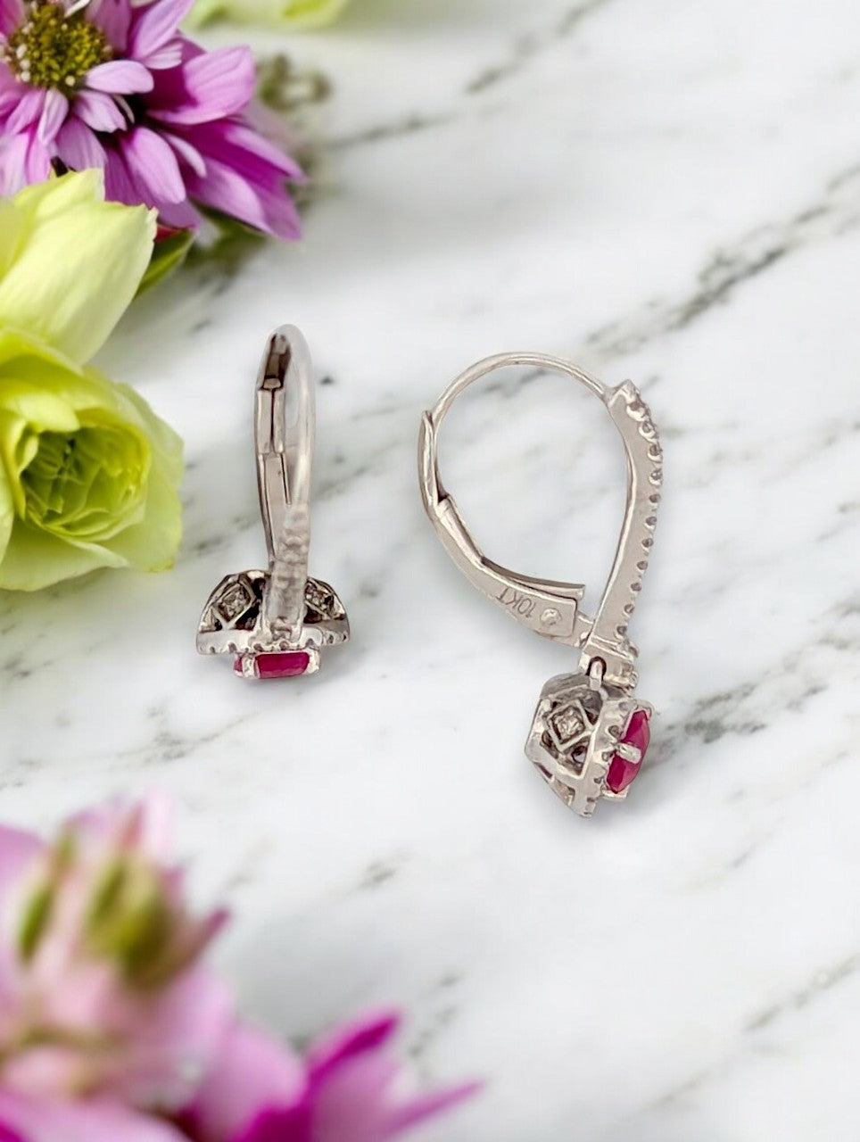 Clarissa | 10K White Gold | Ruby and Natural Diamond | Earrings