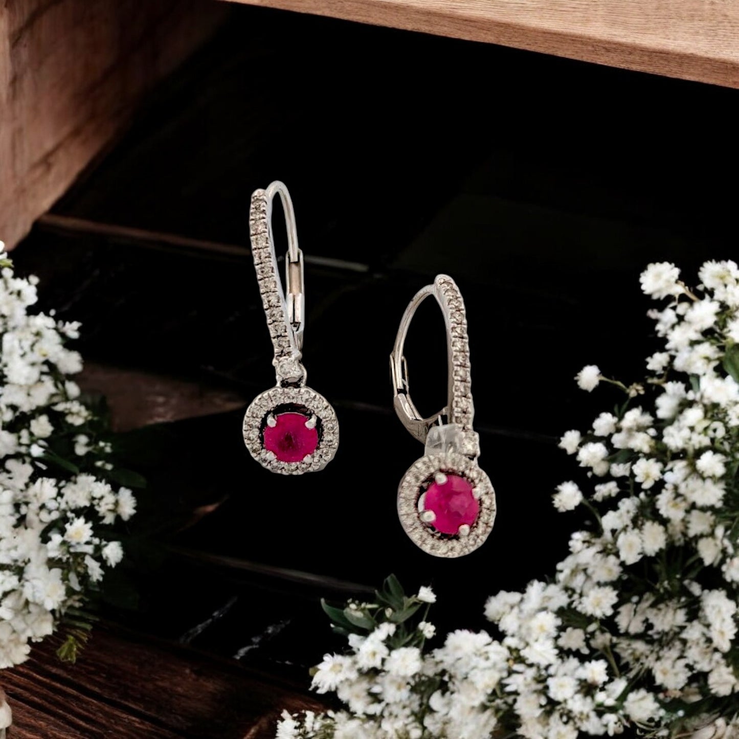 Clarissa | 10K White Gold | Ruby and Natural Diamond | Earrings