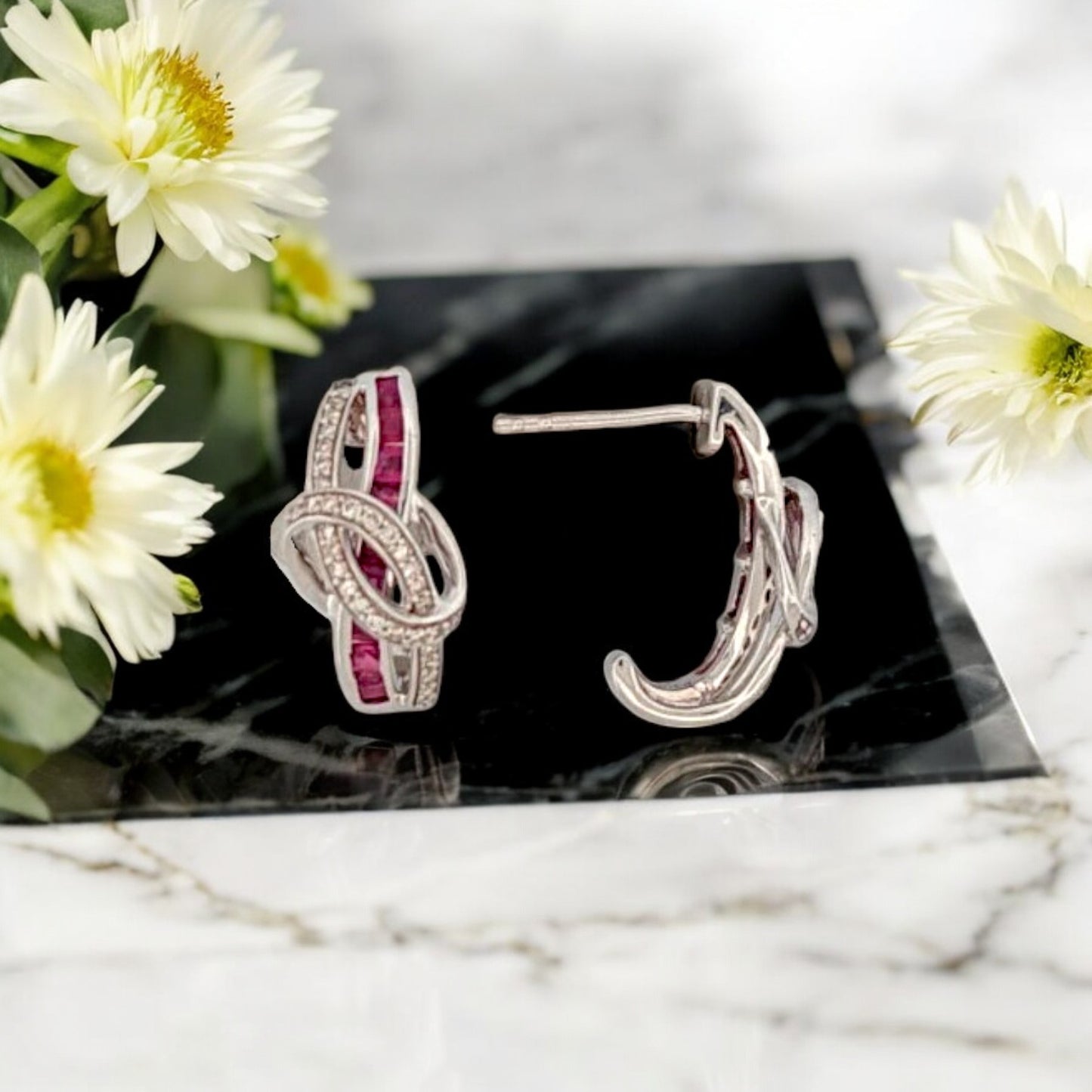 Colette | 14K White Gold | Ruby and Natural Diamond | Earrings