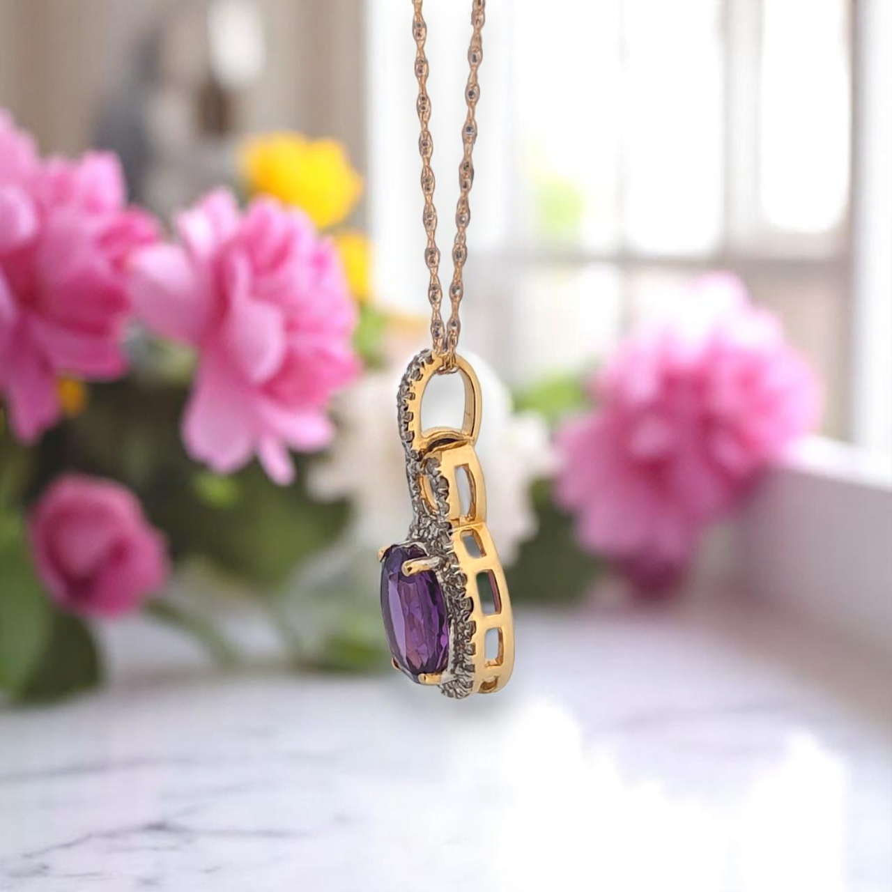 Storm Necklace | 10k Yellow Gold Diamond & Amethyst Jewelry | Bold Elegant Gift for Her