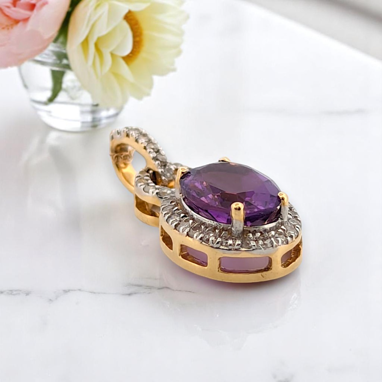 Storm Necklace | 10k Yellow Gold Diamond & Amethyst Jewelry | Bold Elegant Gift for Her