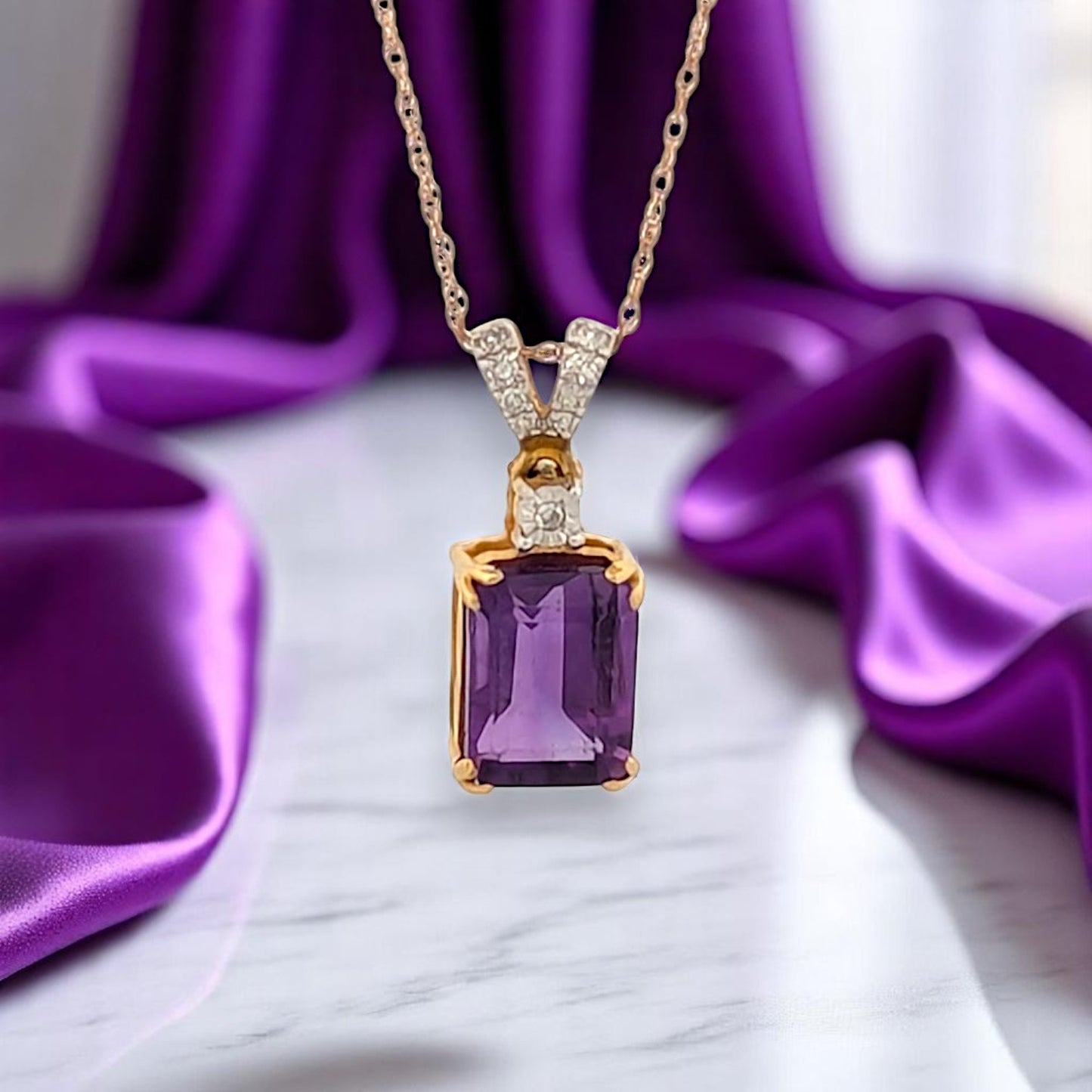 Raine Necklace | 10k Yellow Gold Dainty Necklace | 0.03ct Diamonds & Amethyst Jewelry | February Birthstone Gift, Anniversary