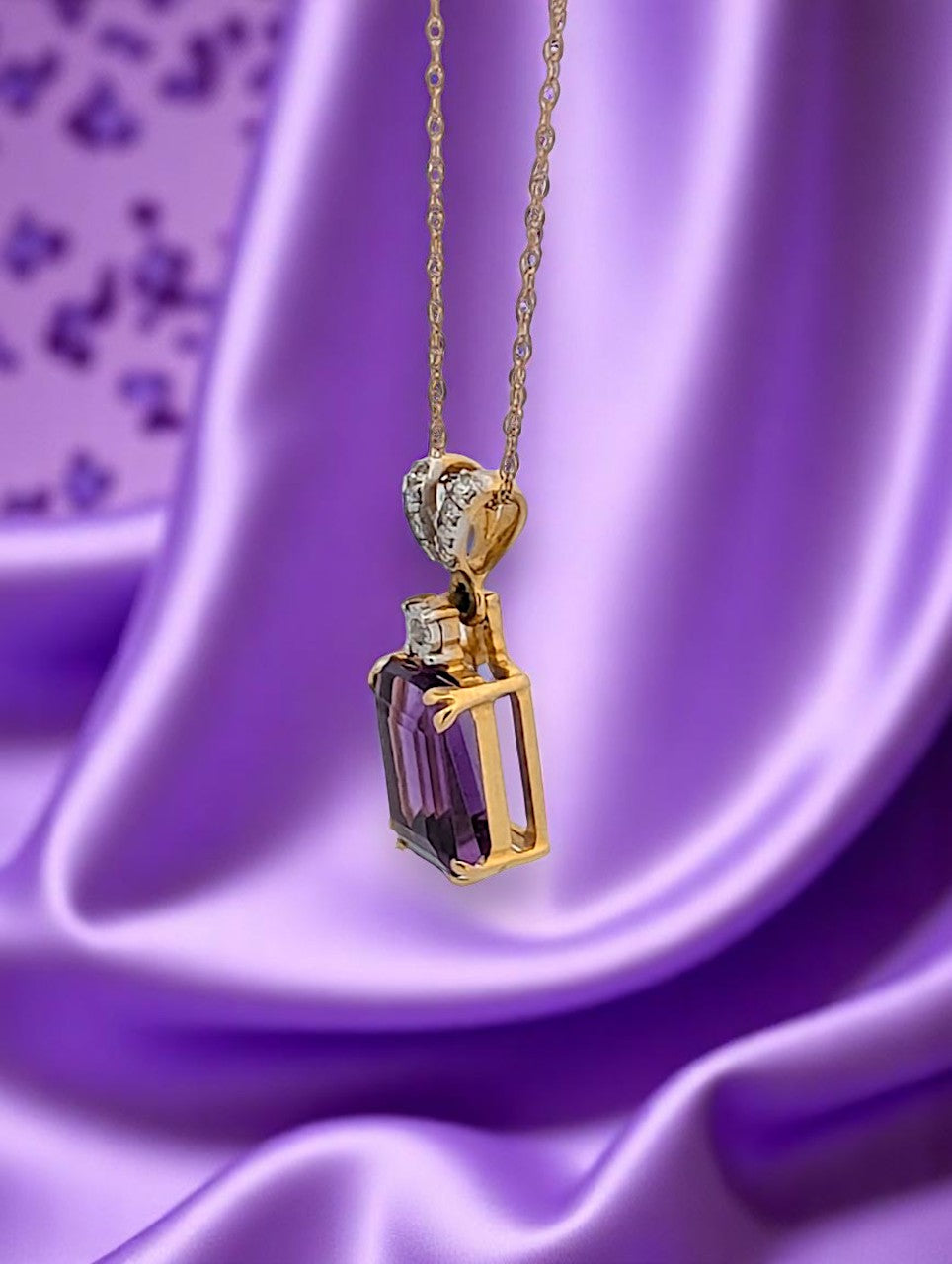 Raine Necklace | 10k Yellow Gold Dainty Necklace | 0.03ct Diamonds & Amethyst Jewelry | February Birthstone Gift, Anniversary