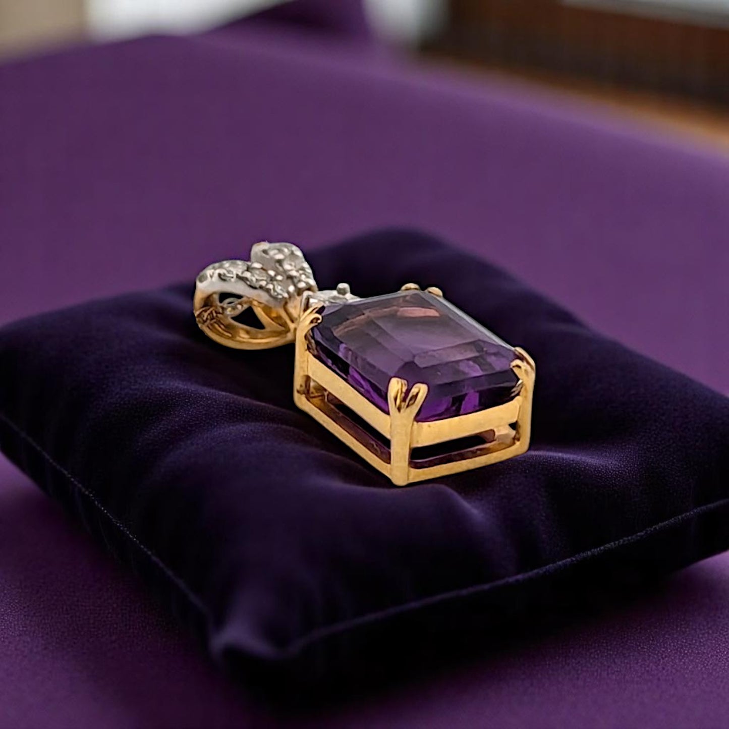 Raine Necklace | 10k Yellow Gold Dainty Necklace | 0.03ct Diamonds & Amethyst Jewelry | February Birthstone Gift, Anniversary