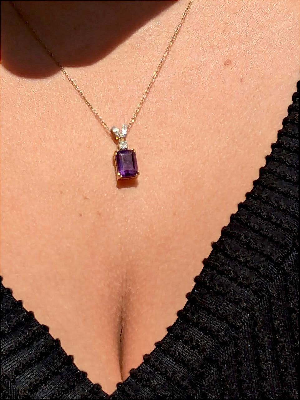 Raine Necklace | 10k Yellow Gold Dainty Necklace | 0.03ct Diamonds & Amethyst Jewelry | February Birthstone Gift, Anniversary