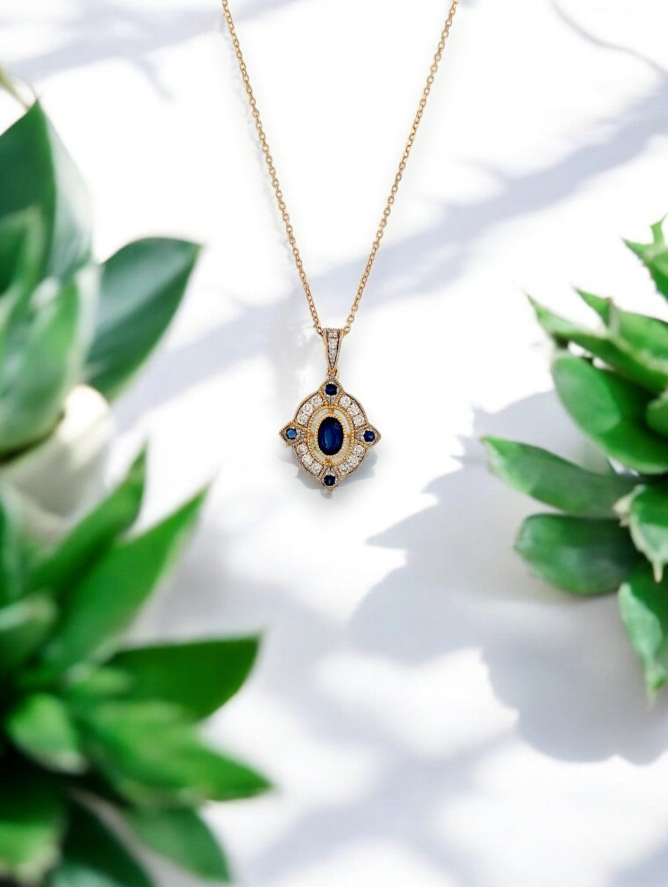 10k Yellow Gold Sapphire and Diamond Pendant Necklace with .72 CTW Natural Sapphires and .28 CTW Natural Diamonds Adjustable 16"-18" Fine Jewelry