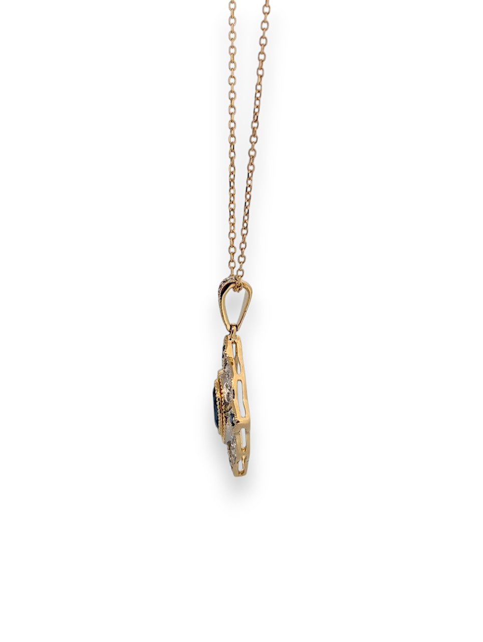 10k Yellow Gold Sapphire and Diamond Pendant Necklace with .72 CTW Natural Sapphires and .28 CTW Natural Diamonds Adjustable 16"-18" Fine Jewelry