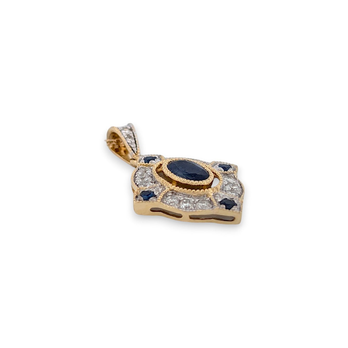 10k Yellow Gold Sapphire and Diamond Pendant Necklace with .72 CTW Natural Sapphires and .28 CTW Natural Diamonds Adjustable 16"-18" Fine Jewelry