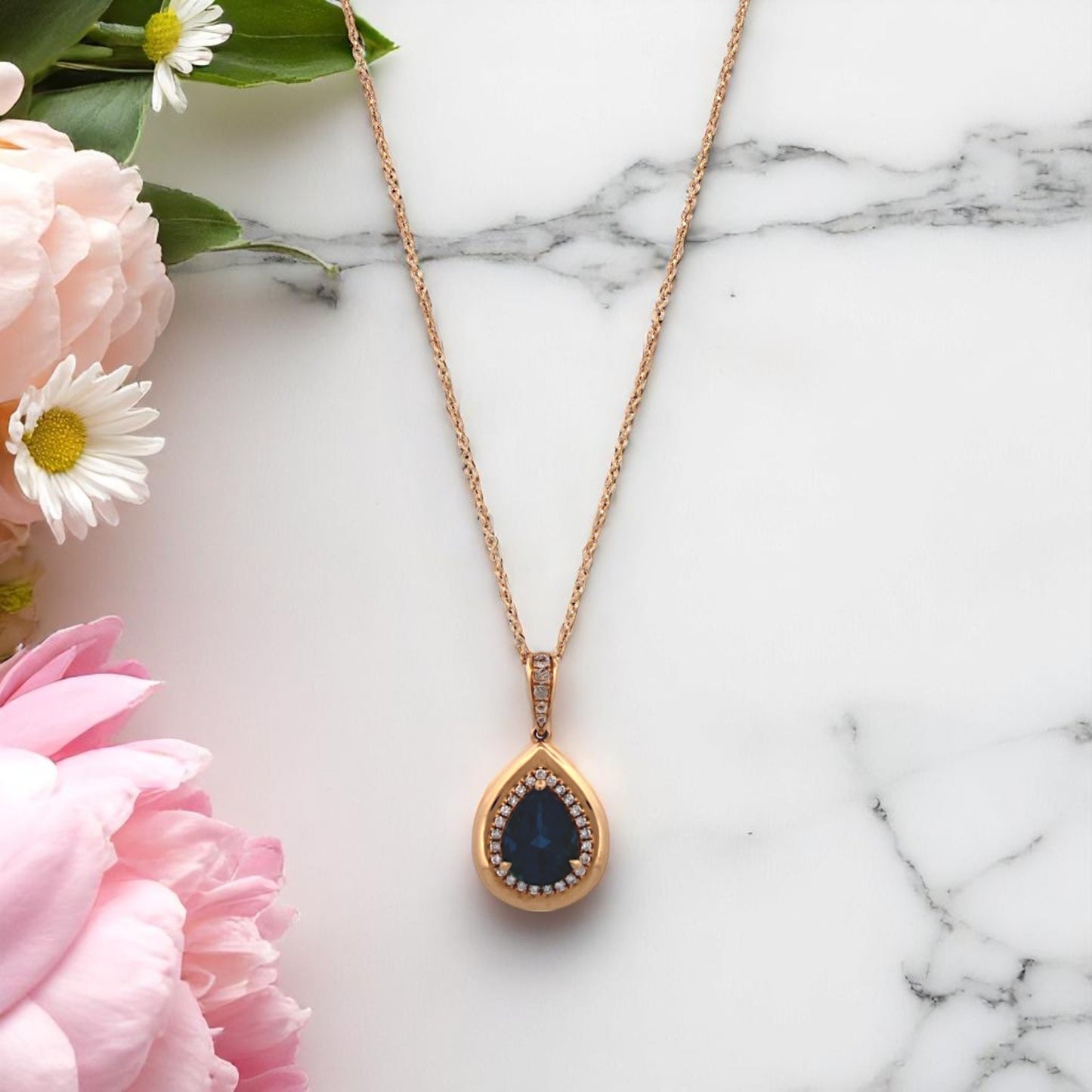Indie | 18k Yellow Gold Pendant – 1.85 ct London Blue Topaz & .18 ctw Natural Diamonds (16"-18" Adjustable Chain)