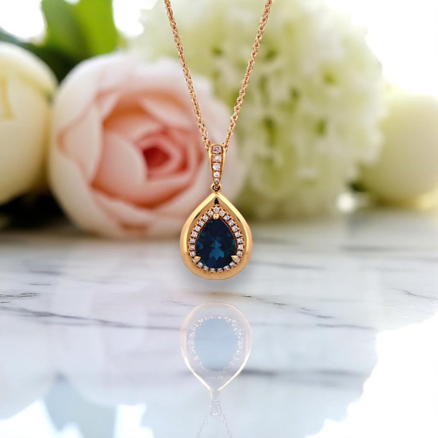 Indie | 18k Yellow Gold Pendant – 1.85 ct London Blue Topaz & .18 ctw Natural Diamonds (16"-18" Adjustable Chain)