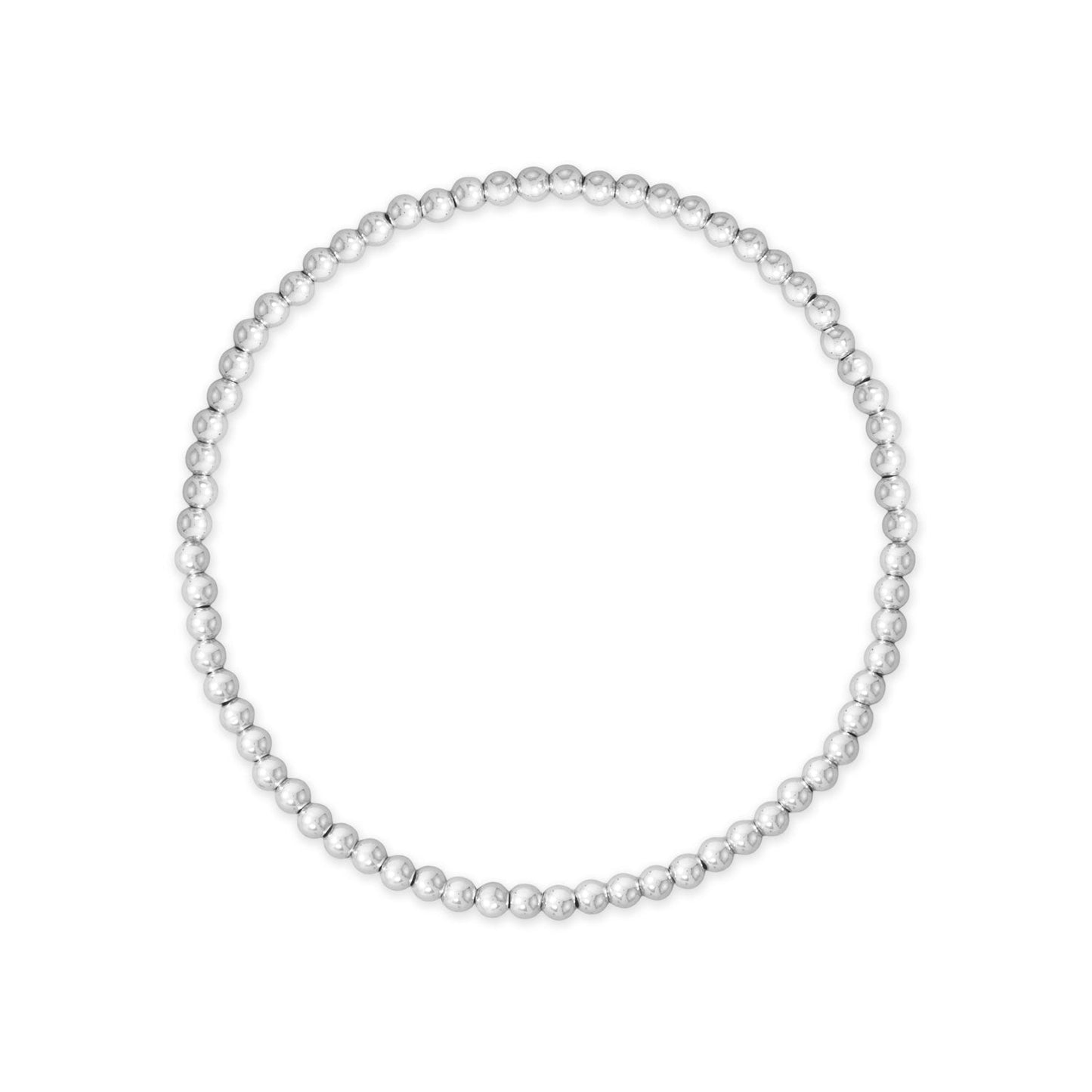 7 3mm Silver Bead Stretch Bracelet