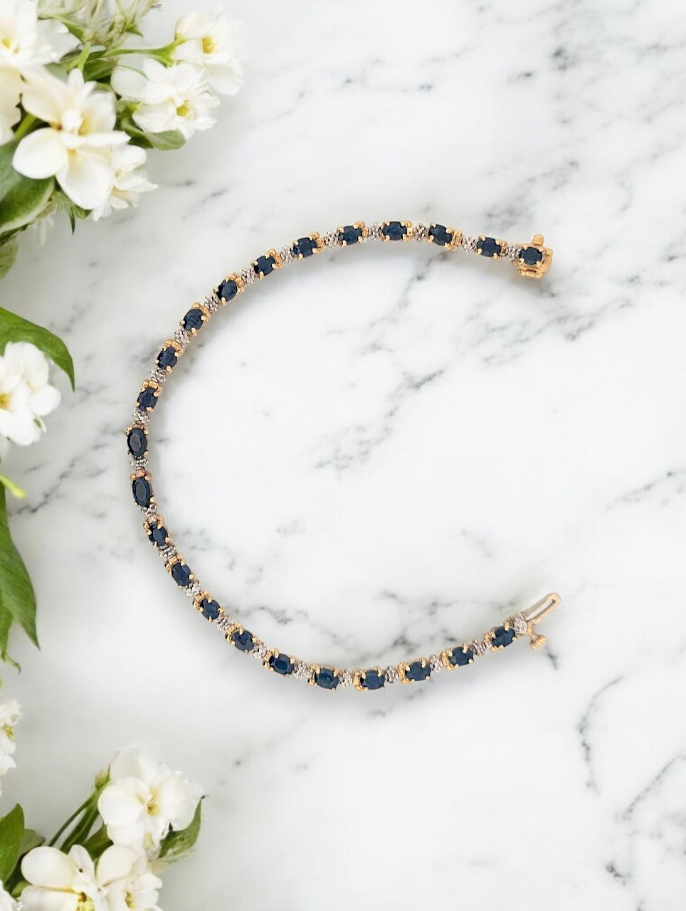 Celestine | 10K Yellow Gold Sapphire Bracelet, 3.80 CT Natural Sapphires, Dainty Gold Bracelet, Fine Jewelry Gift, September Birthstone