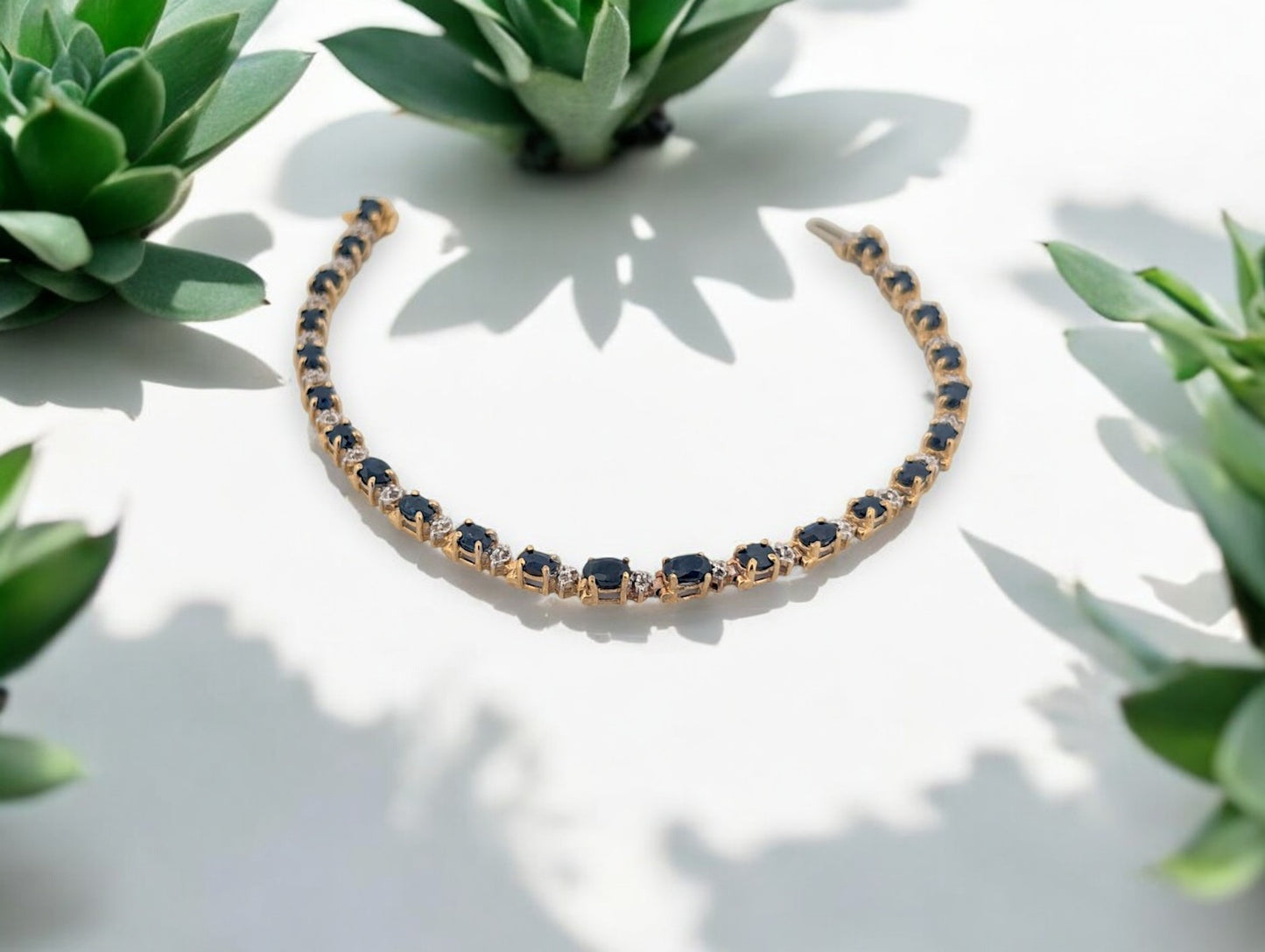 Celestine | 10K Yellow Gold Sapphire Bracelet, 3.80 CT Natural Sapphires, Dainty Gold Bracelet, Fine Jewelry Gift, September Birthstone