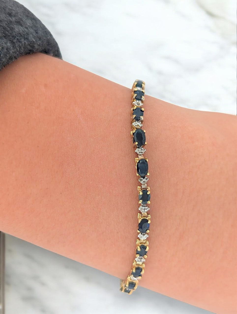 Celestine | 10K Yellow Gold Sapphire Bracelet, 3.80 CT Natural Sapphires, Dainty Gold Bracelet, Fine Jewelry Gift, September Birthstone