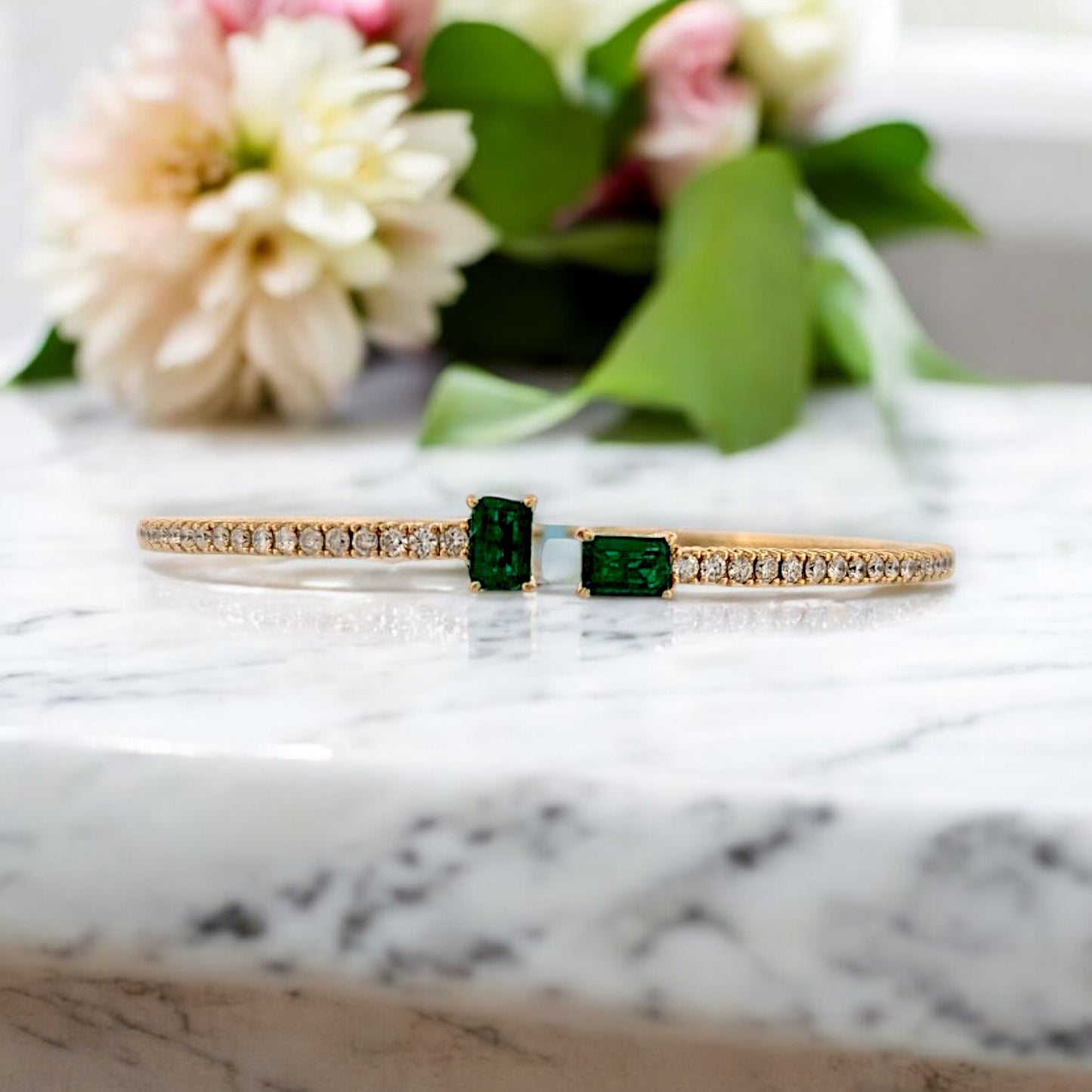 Quinn | 14K Yellow Gold Flex Bangle with 1.5 CT Natural Emeralds & 1.0 CTW Natural Round Diamonds –| Mountain Song Jewelers