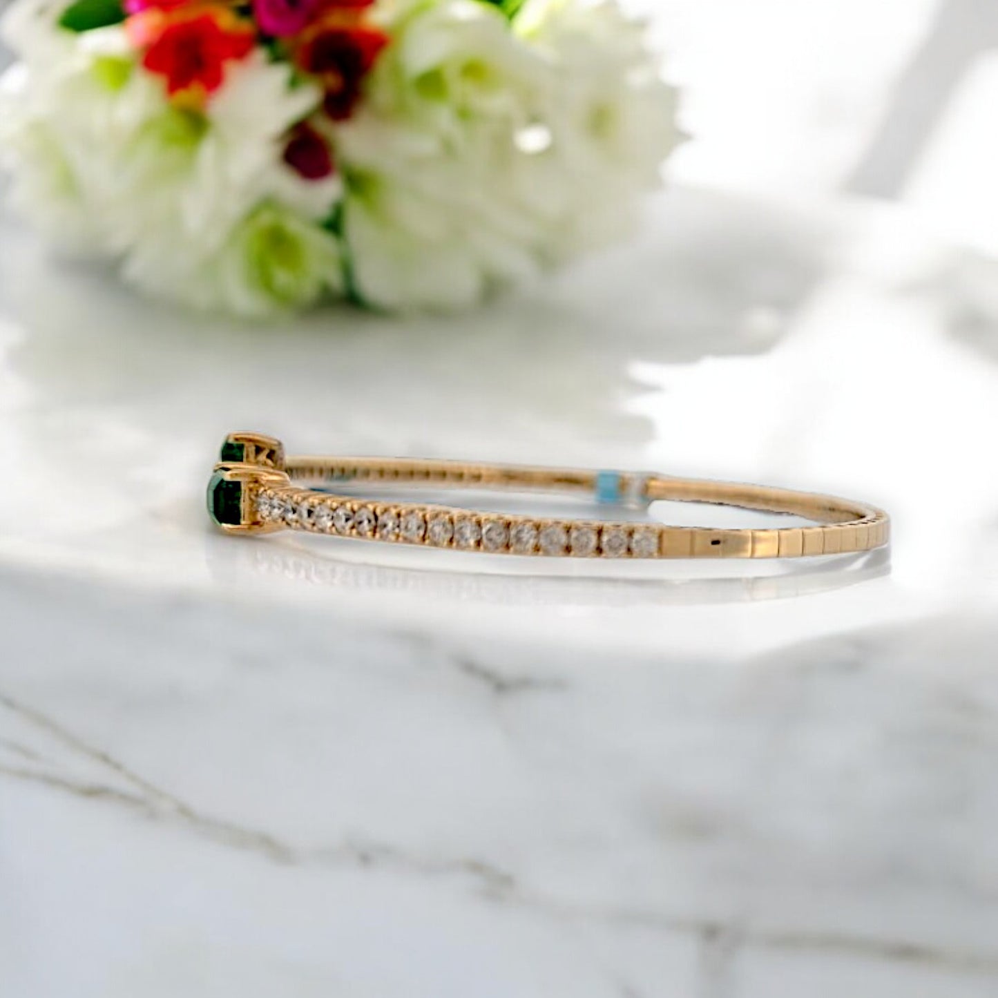 Quinn | 14K Yellow Gold Flex Bangle with 1.5 CT Natural Emeralds & 1.0 CTW Natural Round Diamonds –| Mountain Song Jewelers