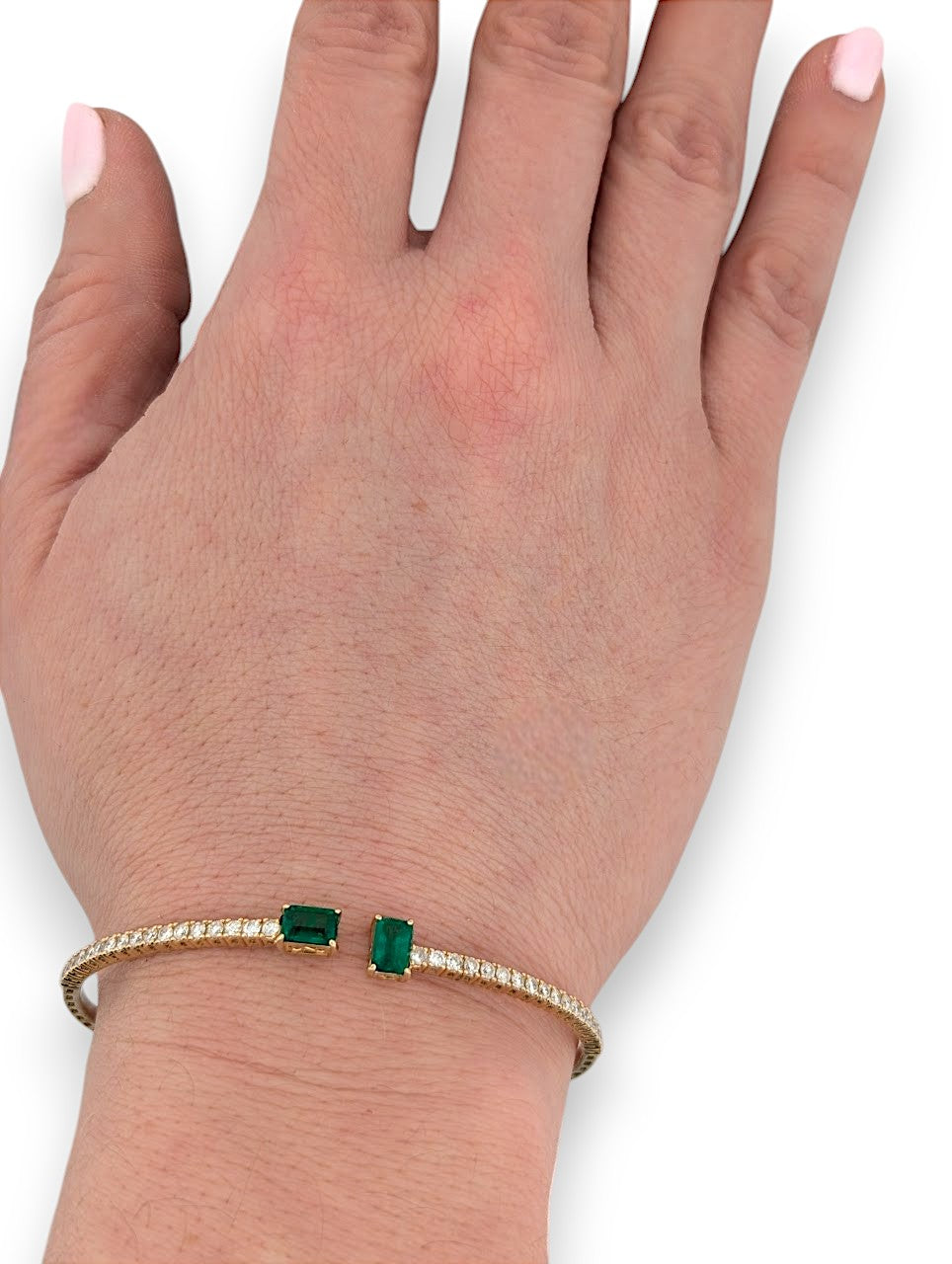 Quinn | 14K Yellow Gold Flex Bangle with 1.5 CT Natural Emeralds & 1.0 CTW Natural Round Diamonds –| Mountain Song Jewelers