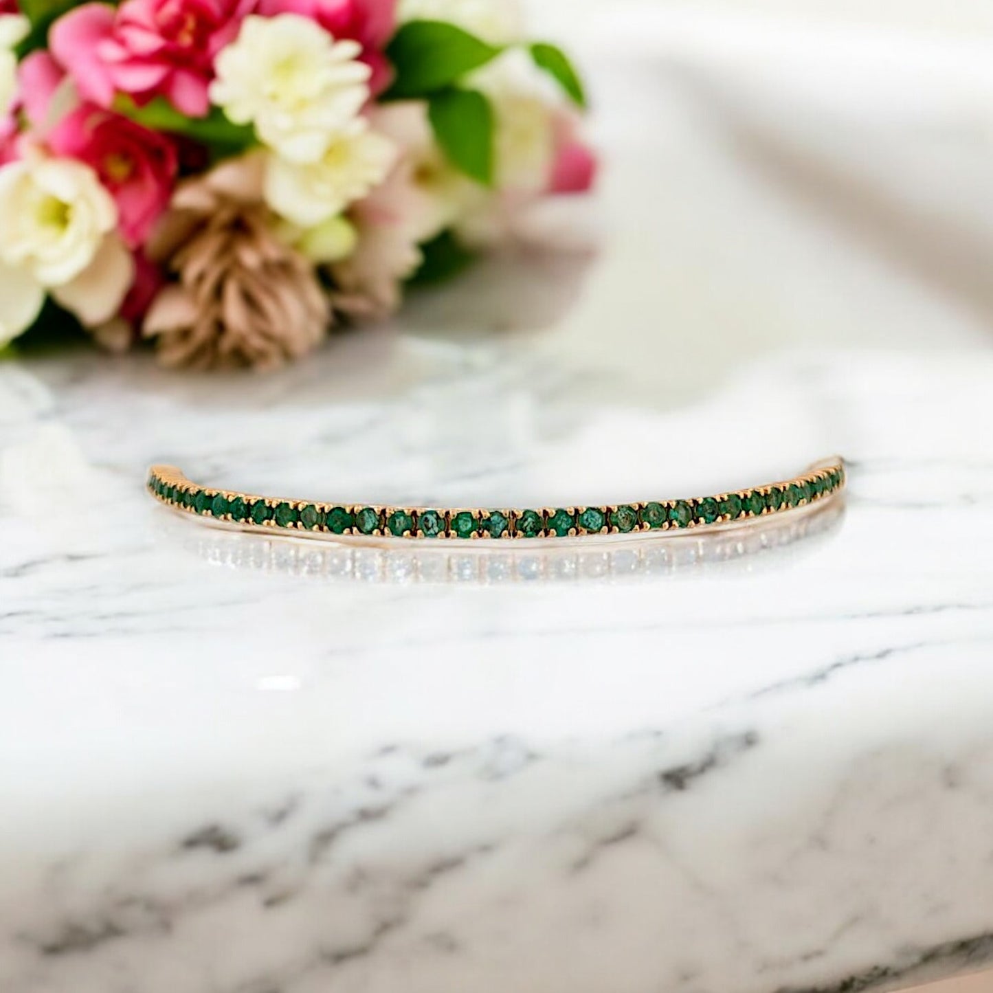 Laurel | 14K Yellow Gold Emerald Tennis Bracelet | 2.5 CT Natural Round Emeralds | 7" Classic Fine Jewelry | Elegant Gift For Her