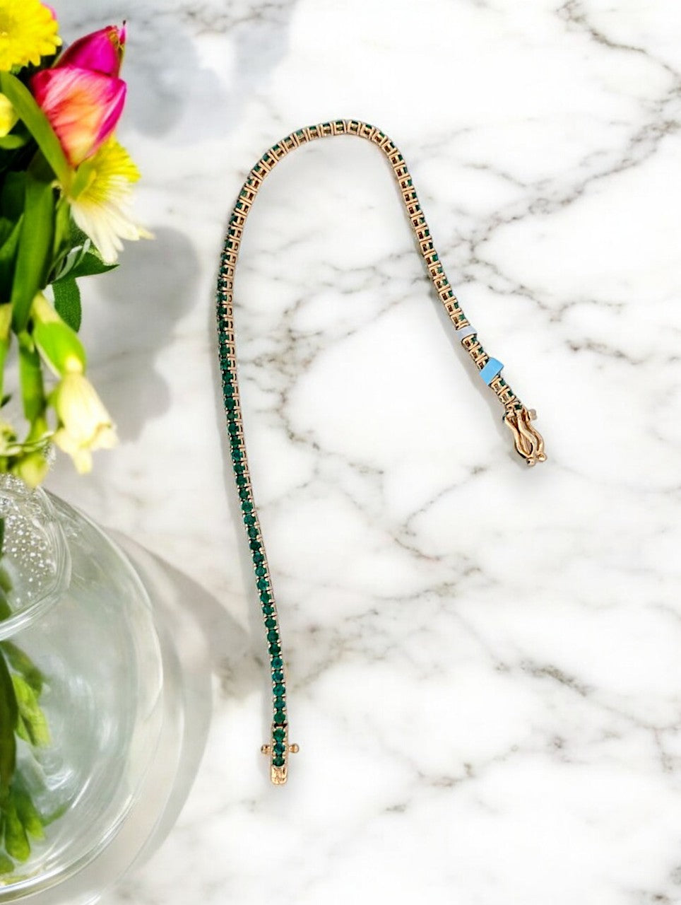 Laurel | 14K Yellow Gold Emerald Tennis Bracelet | 2.5 CT Natural Round Emeralds | 7" Classic Fine Jewelry | Elegant Gift For Her