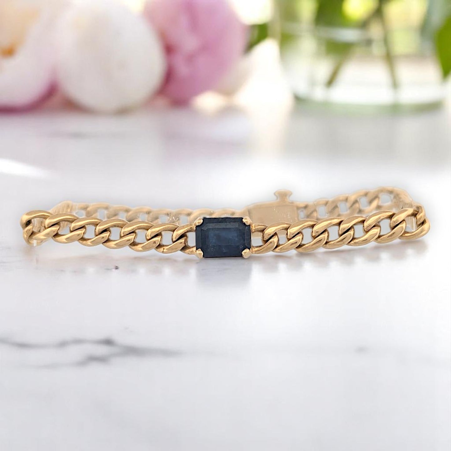 Elowen 14K Gold Bracelet w/ 1.0ct Natural Emerald Cut Sapphire - Size 6.25" - September Birthstone Gift