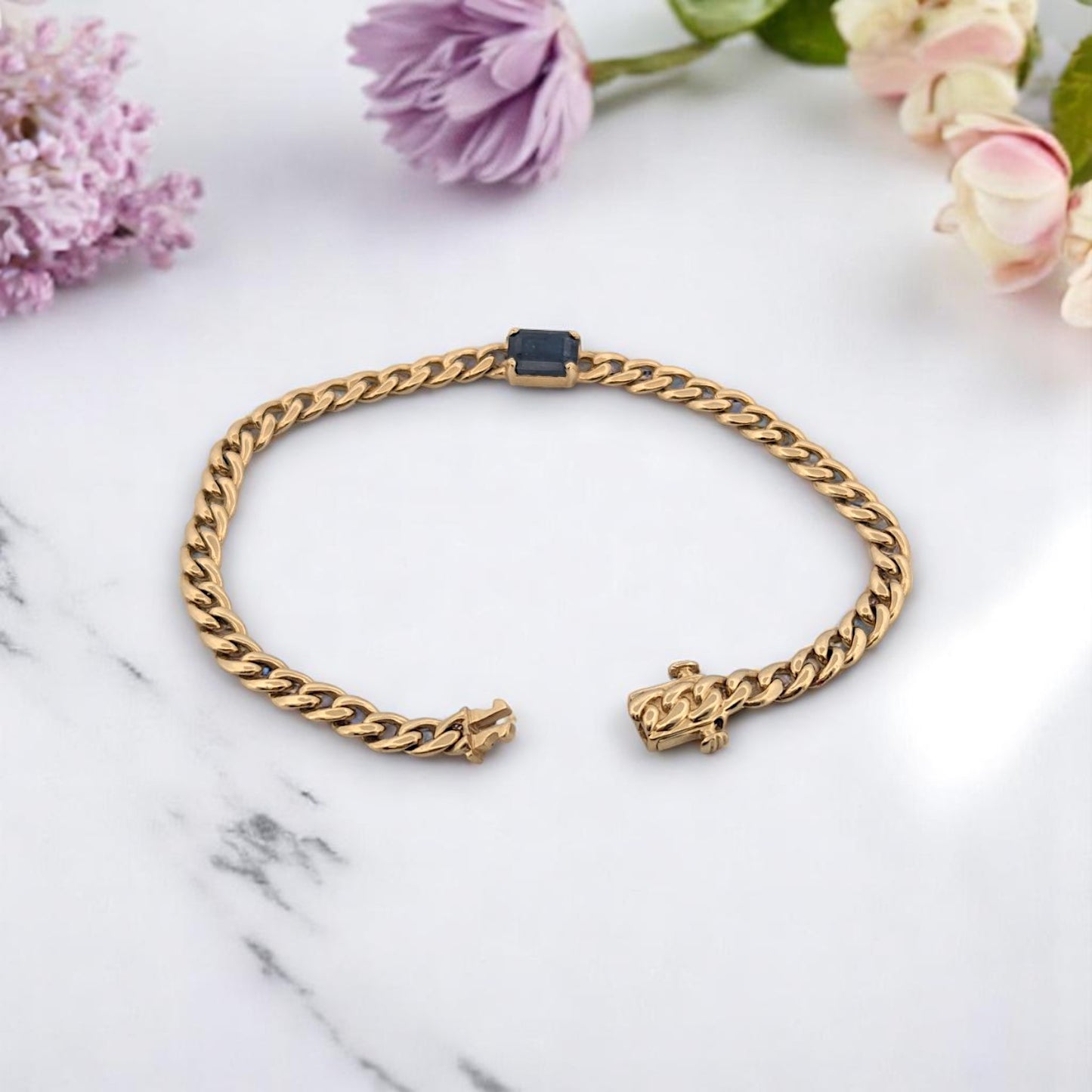 Elowen 14K Gold Bracelet w/ 1.0ct Natural Emerald Cut Sapphire - Size 6.25" - September Birthstone Gift