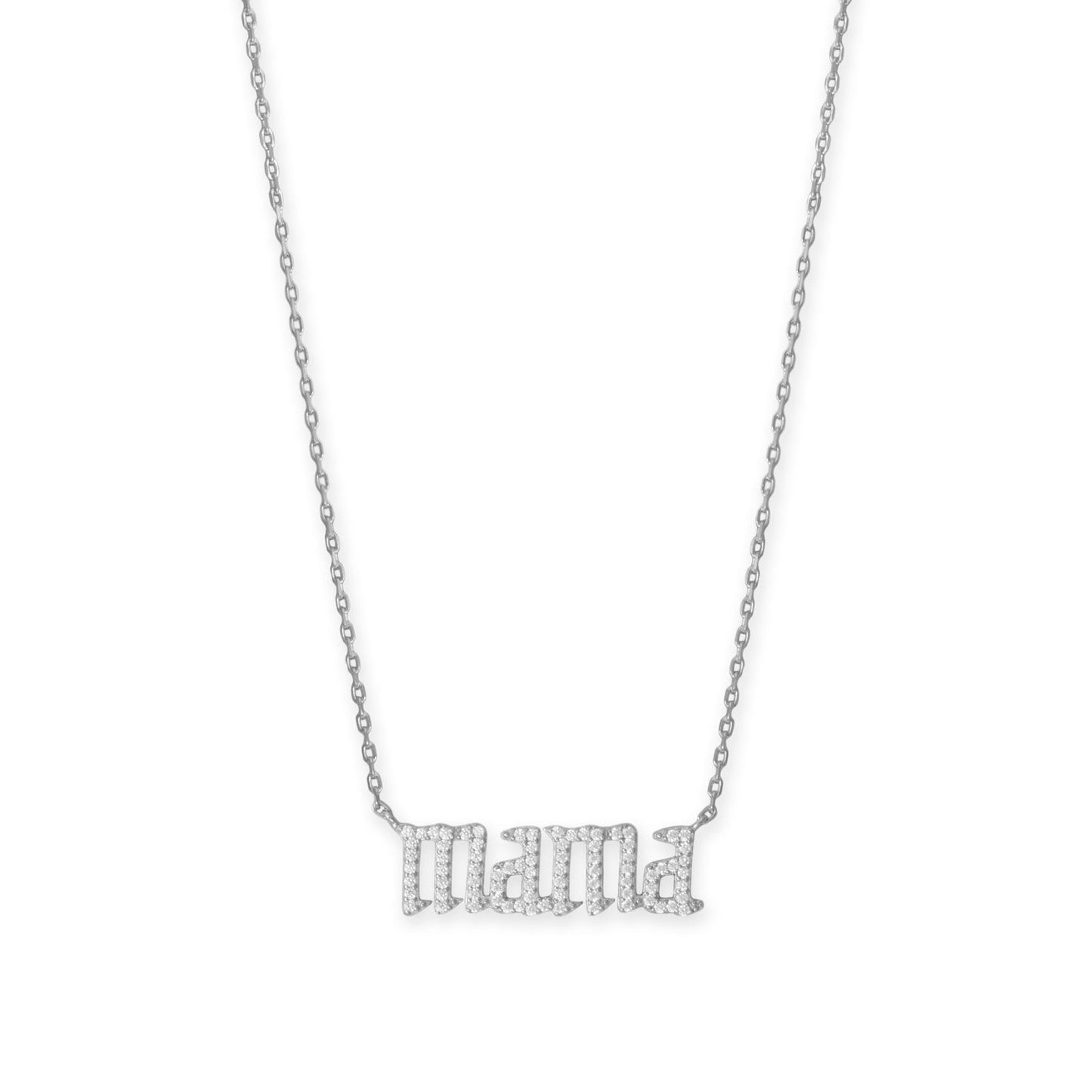 16 + 2 Rhodium Plated CZ mama Necklace