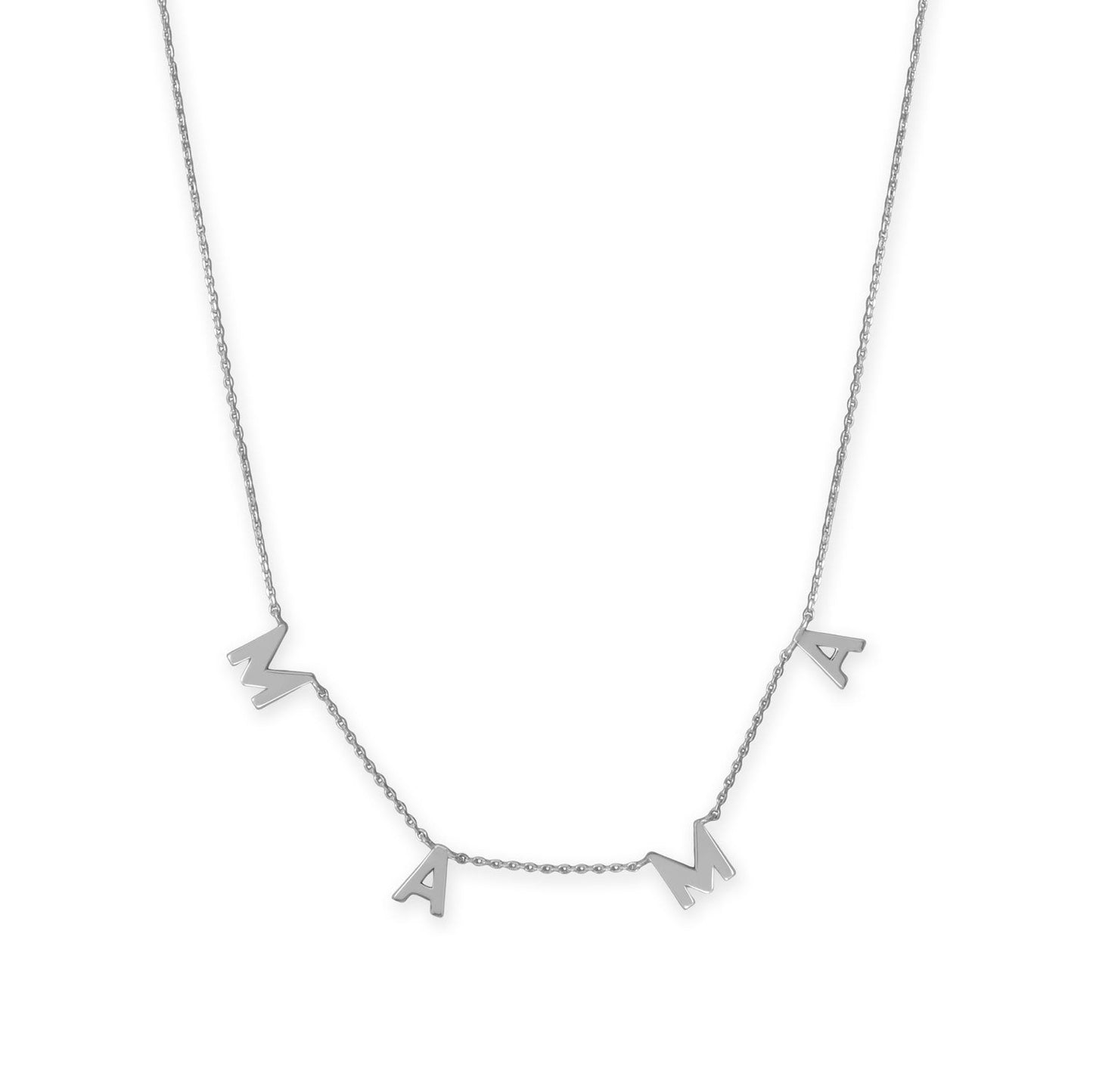 16 + 2 Rhodium Plated MAMA Charm Necklace