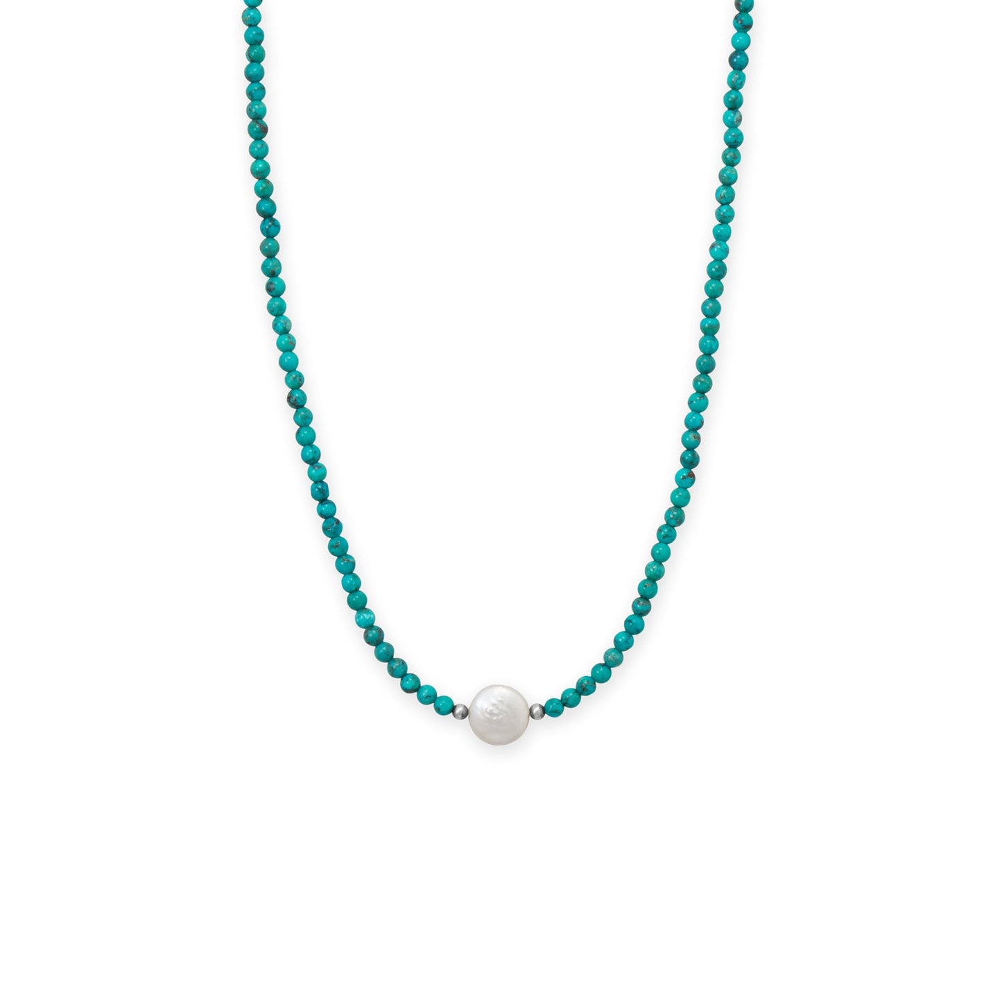 17.5 Turquoise and Cultured Freshwater Coin Pearl Necklace