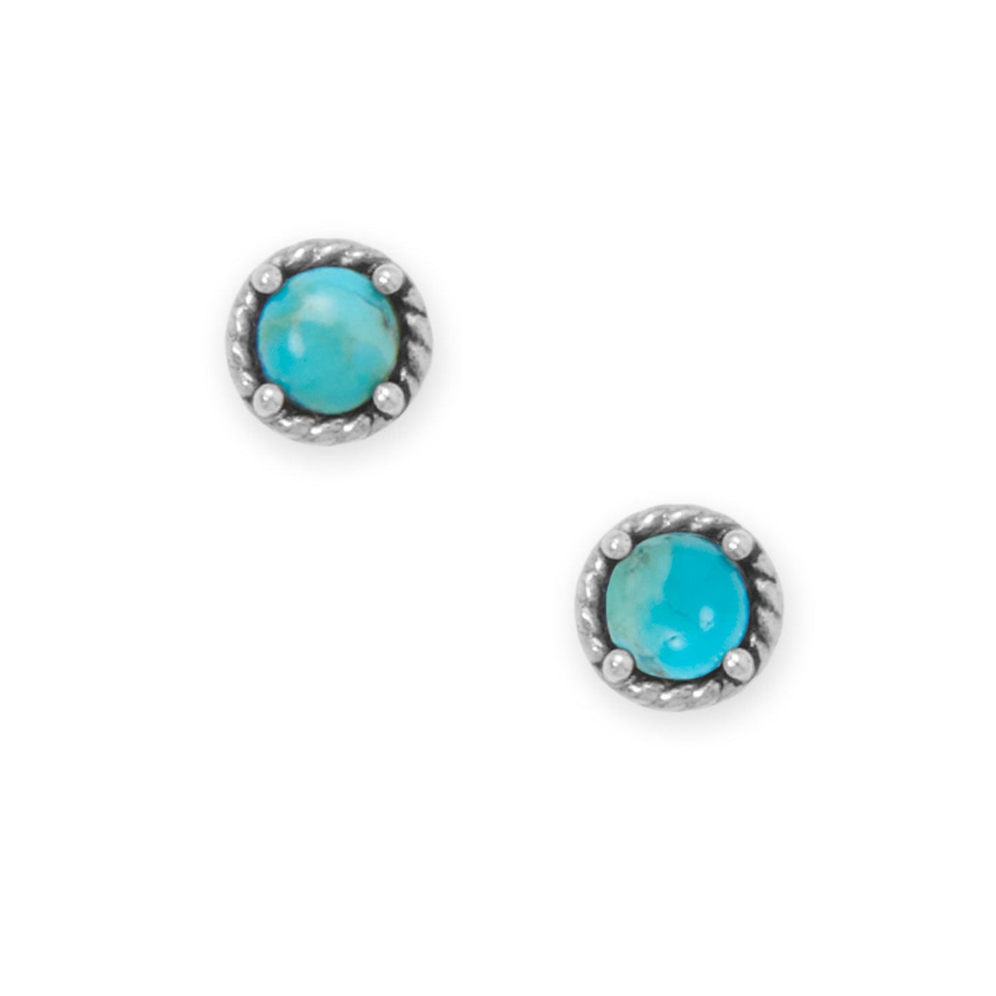 Oxidized Rope Edge Turquoise Stud Earrings