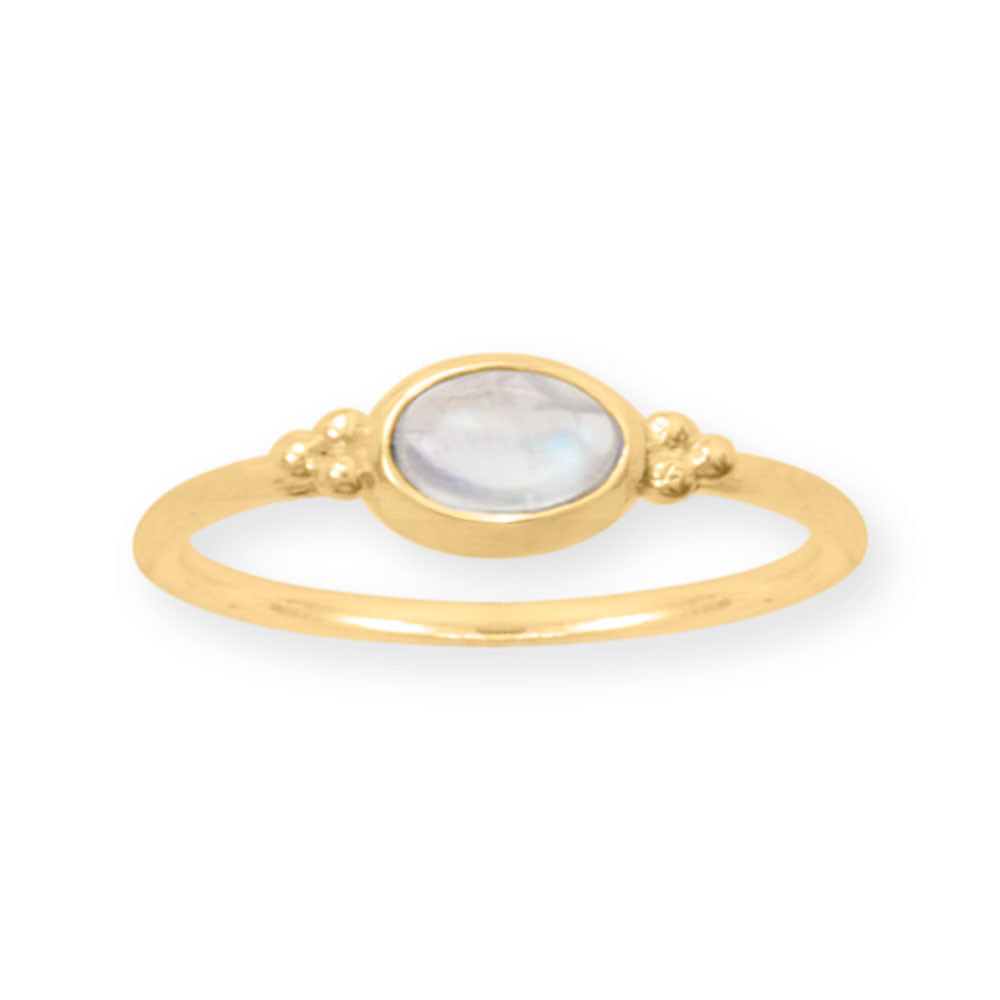 14 Karat Gold Plated Dainty Rainbow Moonstone Ring