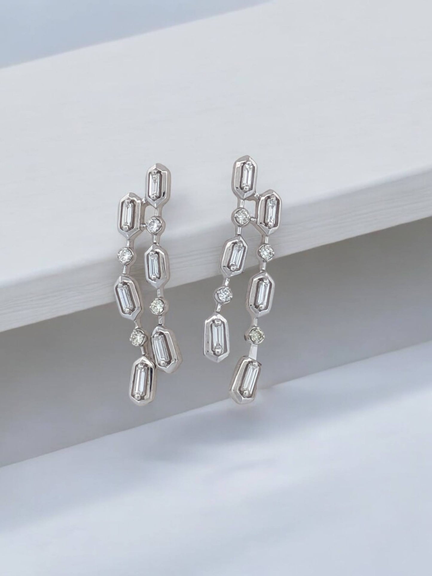 Brianna | 14k White Gold | Emerald and Natural Diamond | Earrings