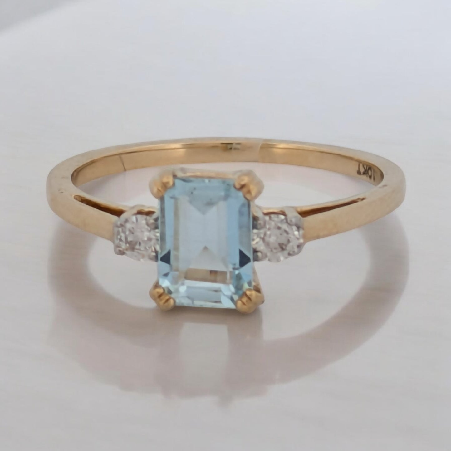 Reine | 10K White Gold Ring With 1.05 CT Natural Aquamarine & .10 CTW Natural Diamonds | Elegant Fine Jewelry | Size 6.5