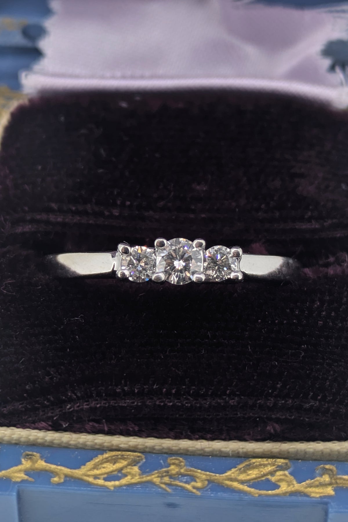 14K White Gold Three-Stone Natural Diamond Ring | Size 6.75