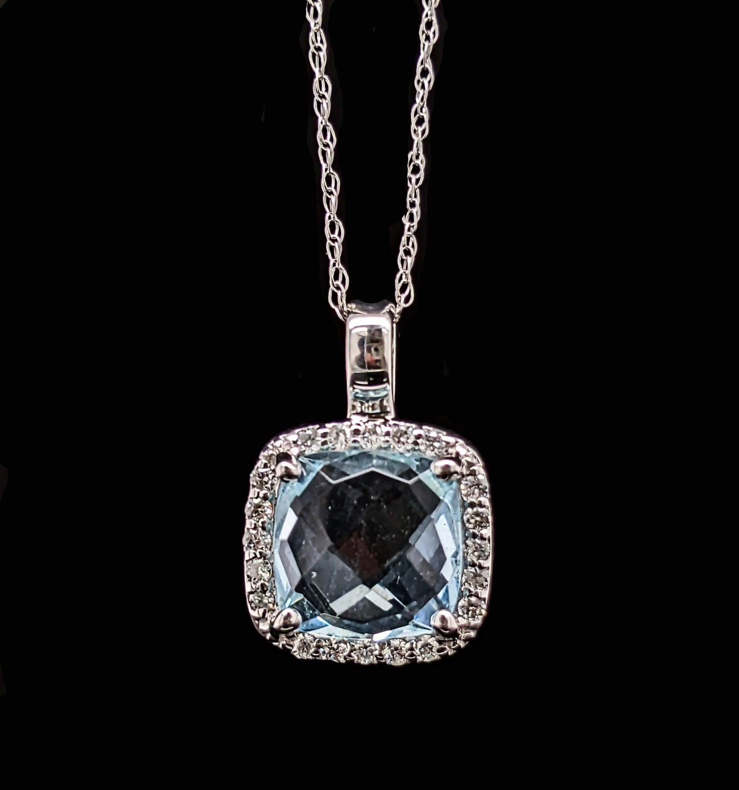 Mona | 14k White Gold | Aquamarine and Diamond | Necklace