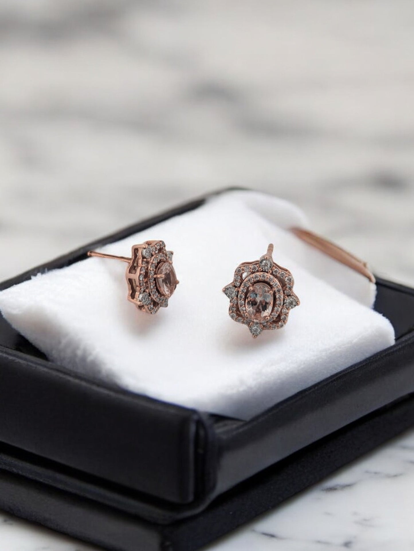 Alexis | 14k Rose Gold | Morganite and Natural Diamond | Earrings