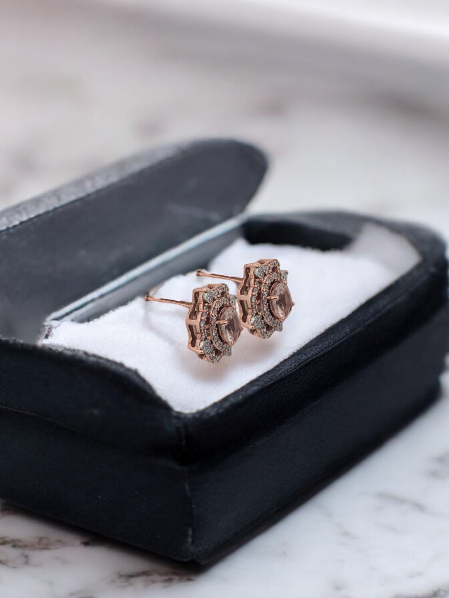 Alexis | 14k Rose Gold | Morganite and Natural Diamond | Earrings