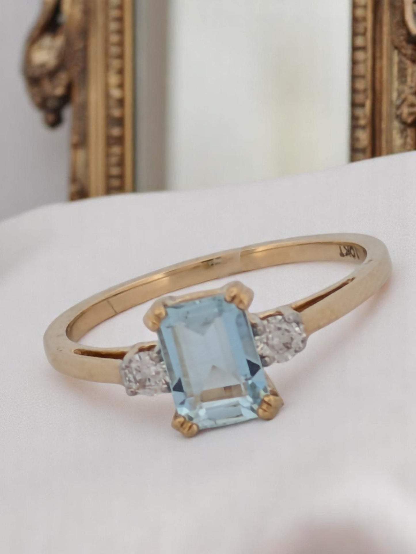 Reine | 10K White Gold Ring With 1.05 CT Natural Aquamarine & .10 CTW Natural Diamonds | Elegant Fine Jewelry | Size 6.5