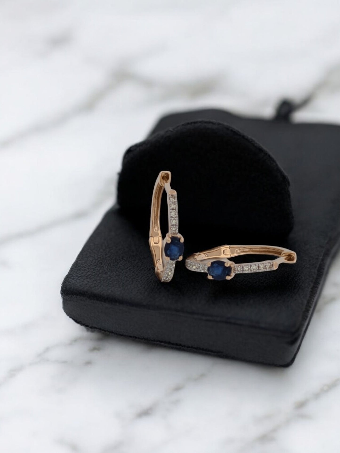 Alva | 10K Yellow Gold Hinge Hoop Earrings with 0.45ct Sapphire and 0.15ct Diamonds, Elegant Gold Hoop Earrings, Fine Jewelry Gift