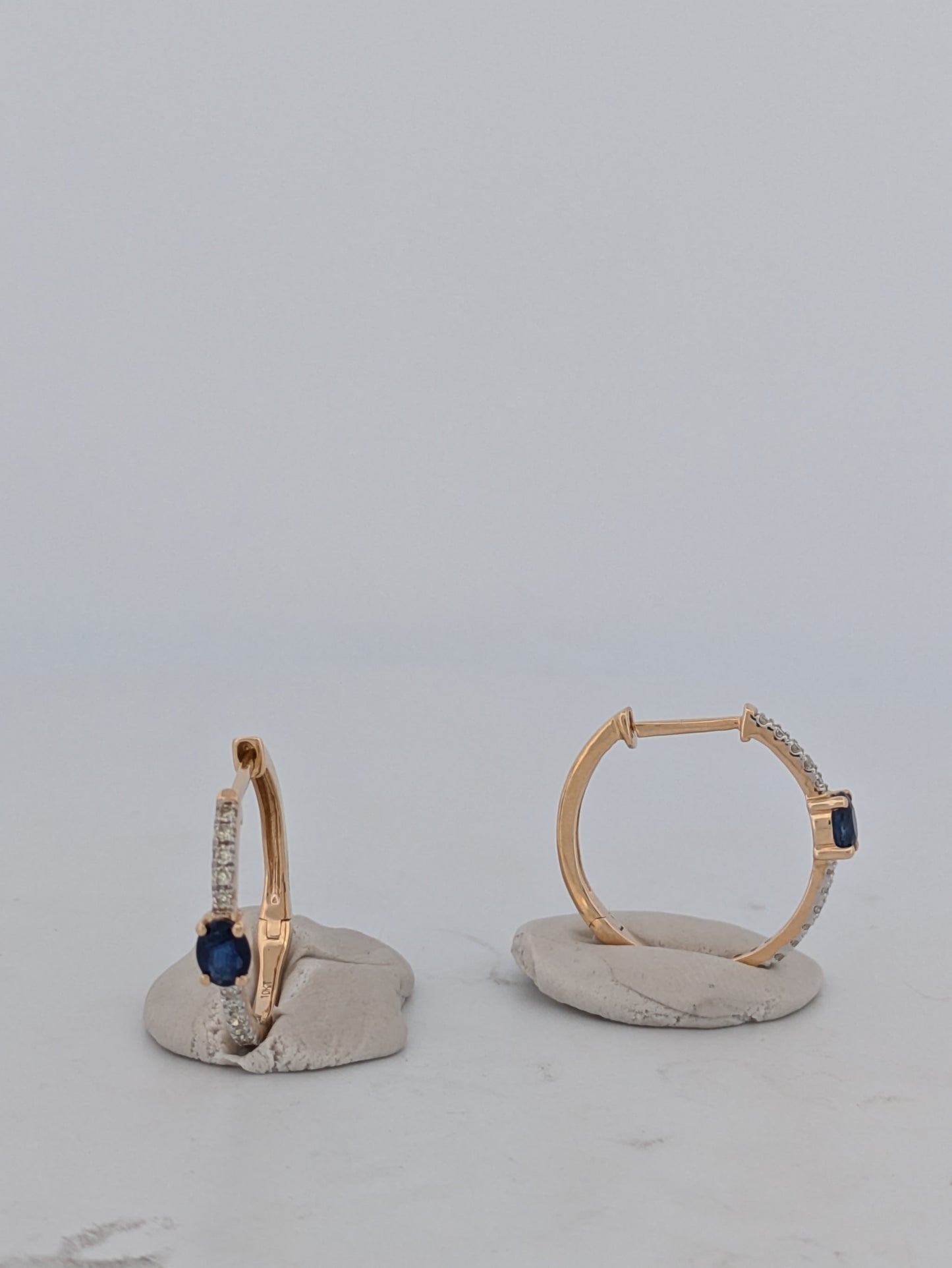 Alva | 10K Yellow Gold Hinge Hoop Earrings with 0.45ct Sapphire and 0.15ct Diamonds, Elegant Gold Hoop Earrings, Fine Jewelry Gift