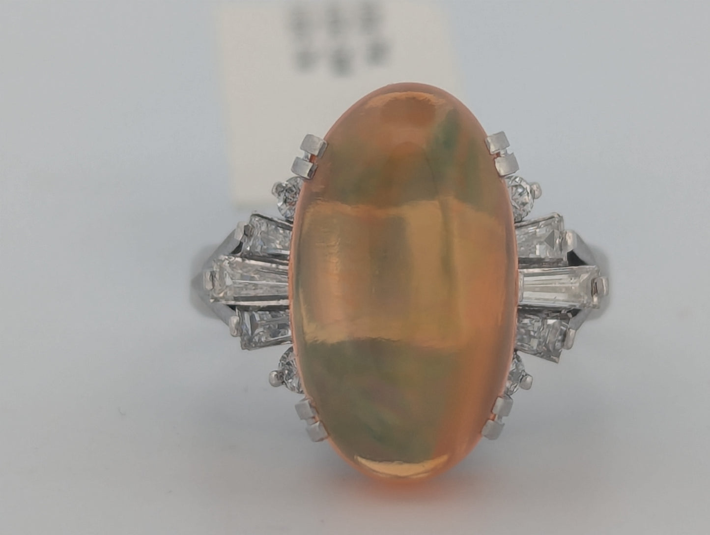 Ottilie | Platinum Ring with 4.63ct Fire Opal and 0.52ct Diamonds, Elegant Opal Engagement Ring, Fine Jewelry Gift, Size 4.75
