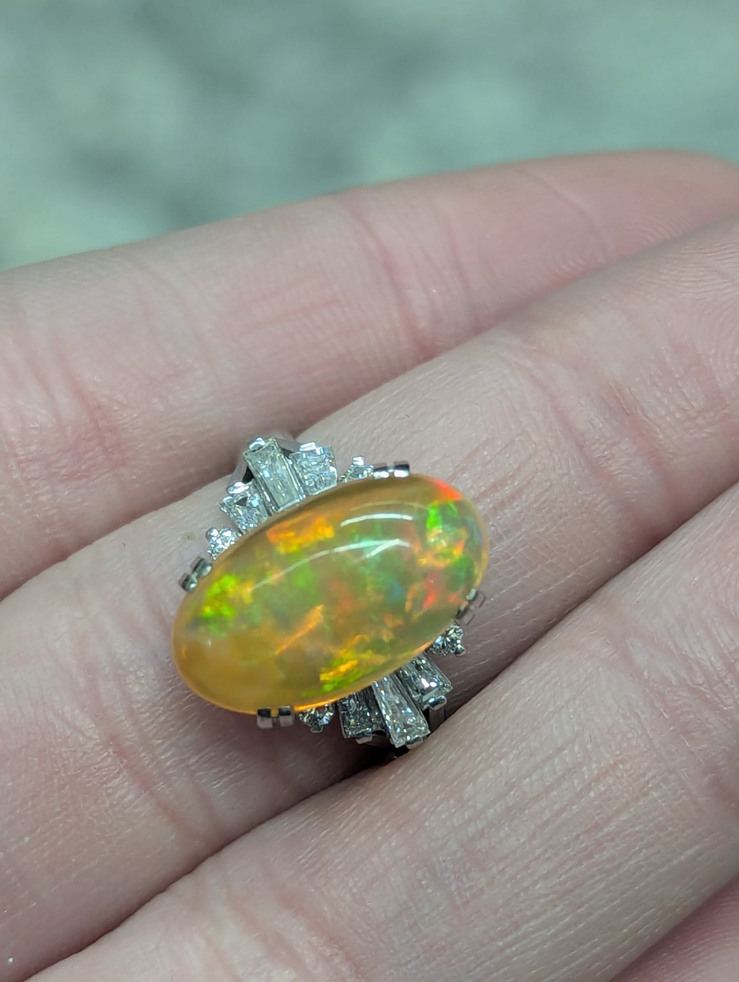 Ottilie | Platinum Ring with 4.63ct Fire Opal and 0.52ct Diamonds, Elegant Opal Engagement Ring, Fine Jewelry Gift, Size 4.75