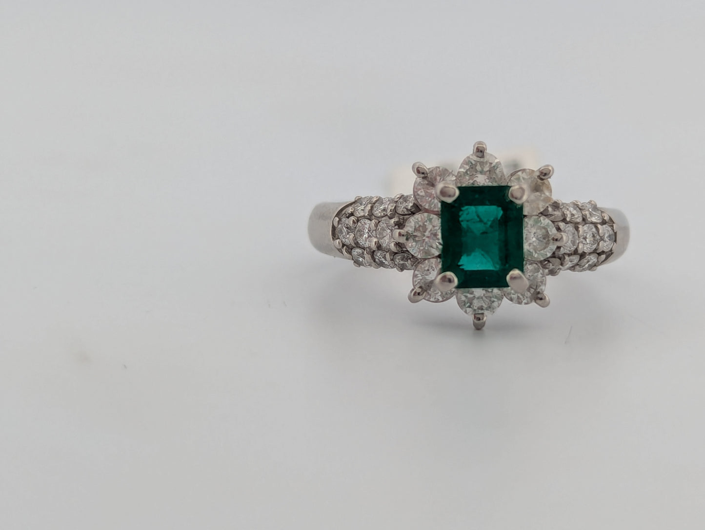Tallulah | Platinum Ring With .72 CT Natural Emerald & .83 CTW Natural Diamonds | Elegant Vintage-Inspired Design | Size 5.5