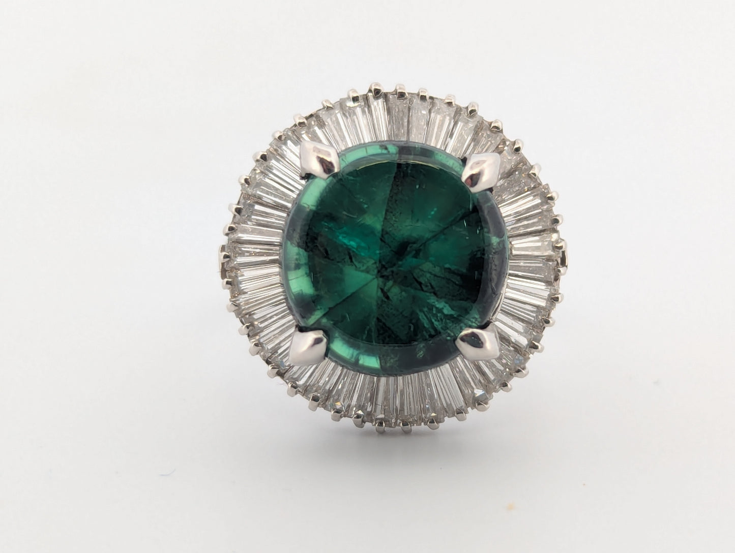 Finna | Platinum Ring with 6.57ct Trapiche Emerald and 2.10ct Natural Diamonds, Luxury Green Gemstone Ring, Fine Jewelry Gift, Size 6