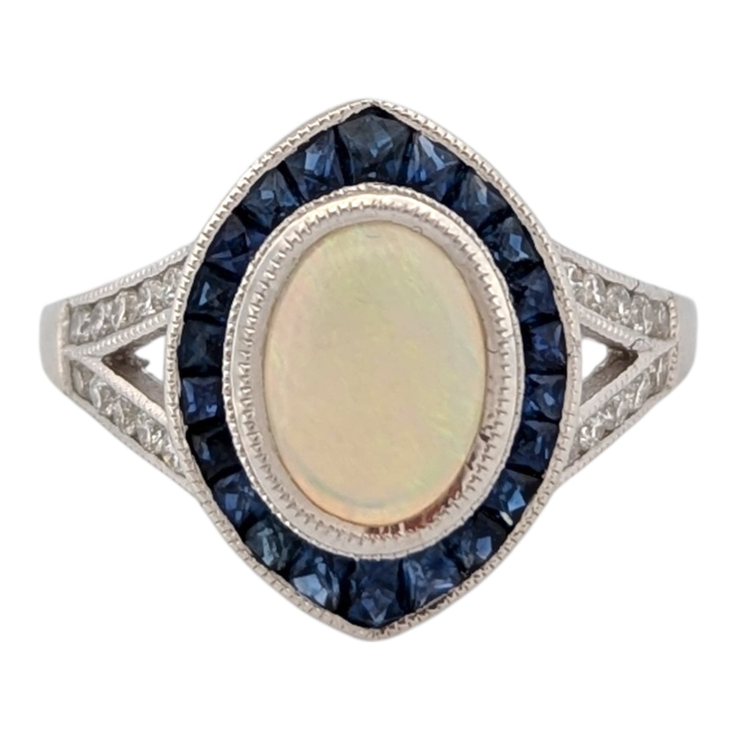 Midge | Estate | 14K White Gold | Opal and Sapphire | Ring