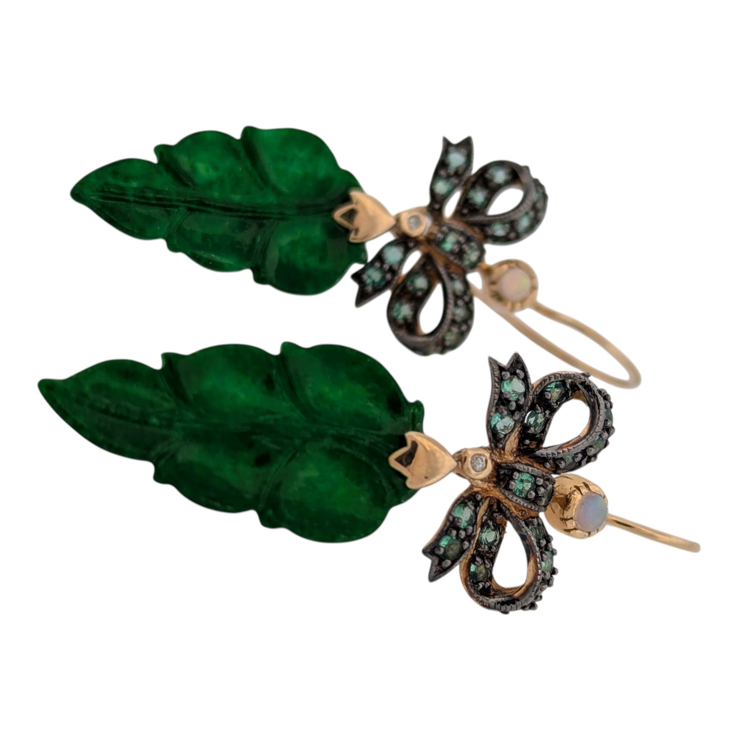 Ursula | Estate | 9K Yellow Gold | Jade and Emerald | Earrings