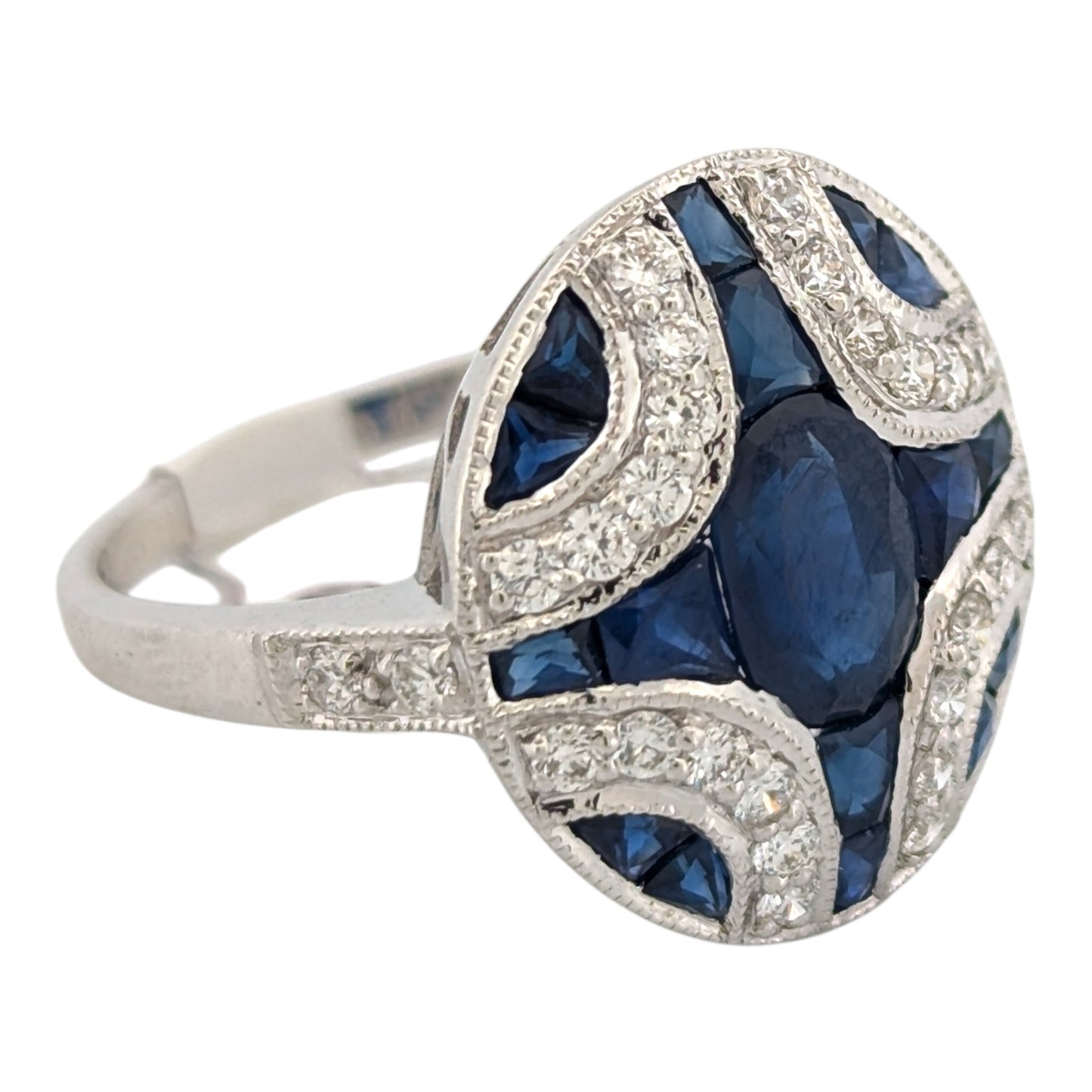 Cecily | Estate | 18K White Gold | Sapphire and Natural Diamond | Ring